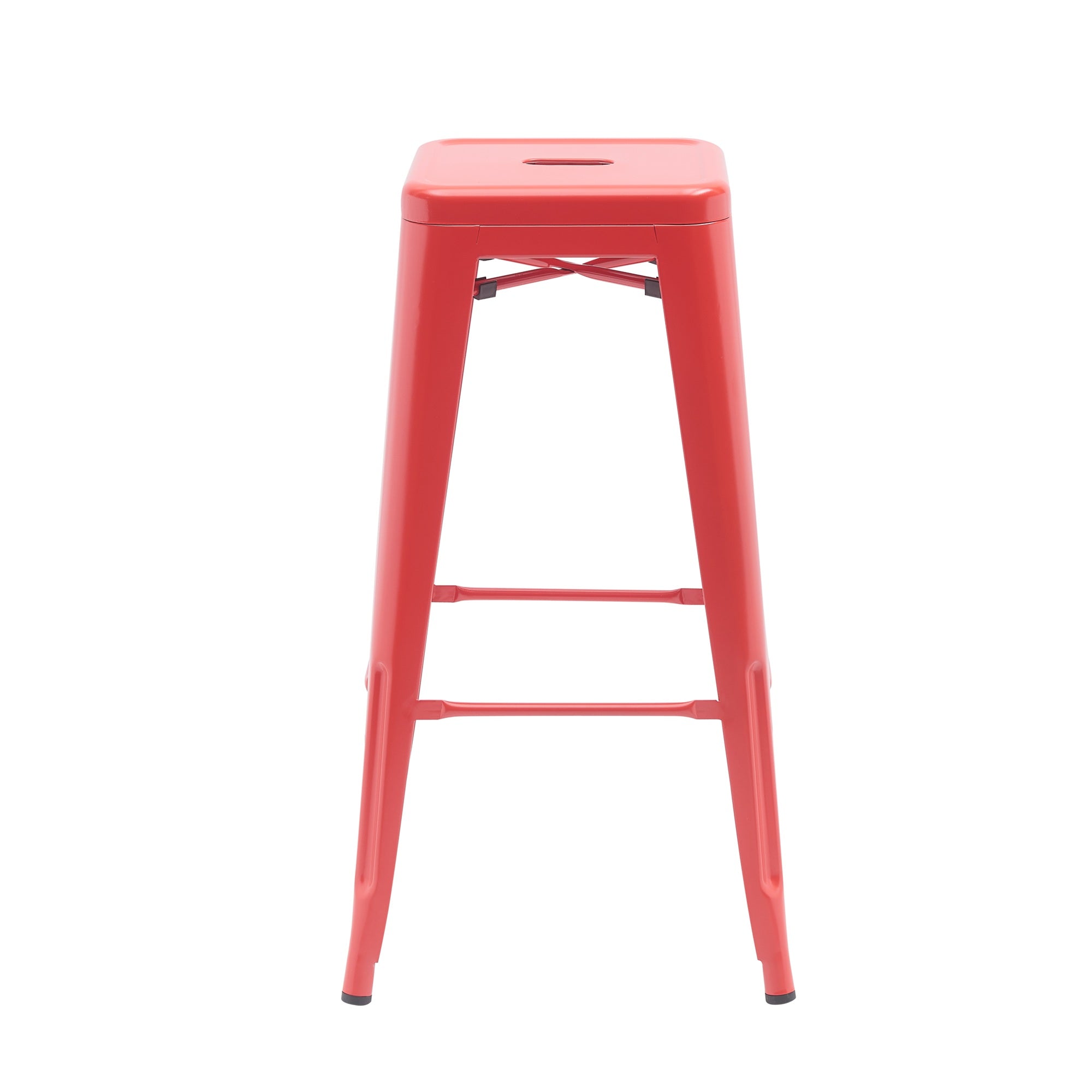 Auberge Set of Four Red Metal 76cm Kitchen Bar Stools