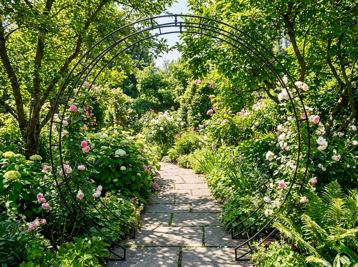 Round Steel Black Steel Garden Arch Made in the UK - The Orchard Home and Gifts