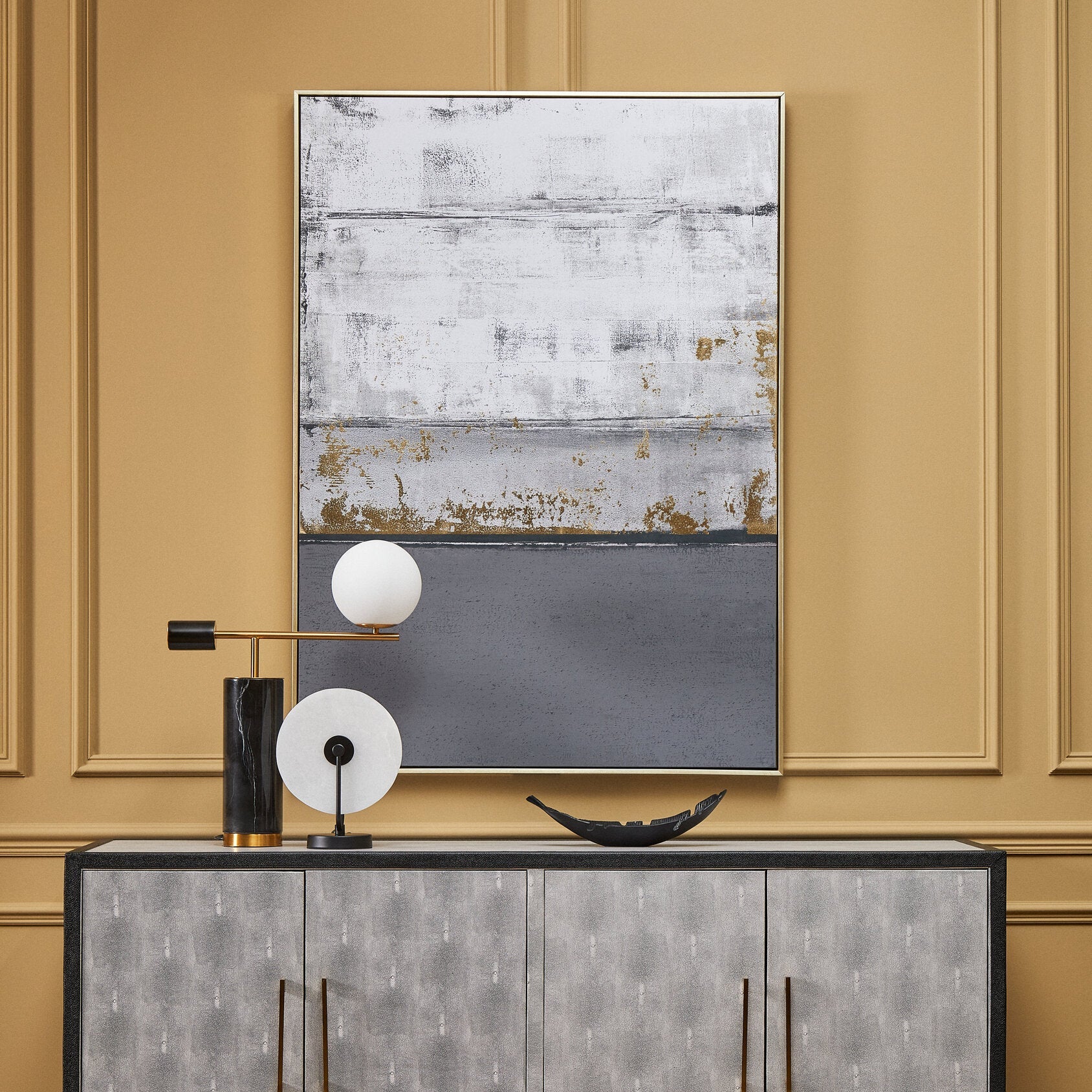 Abstract Grey and Goil Foil Canvas Wall Art - The Orchard Home and Gifts