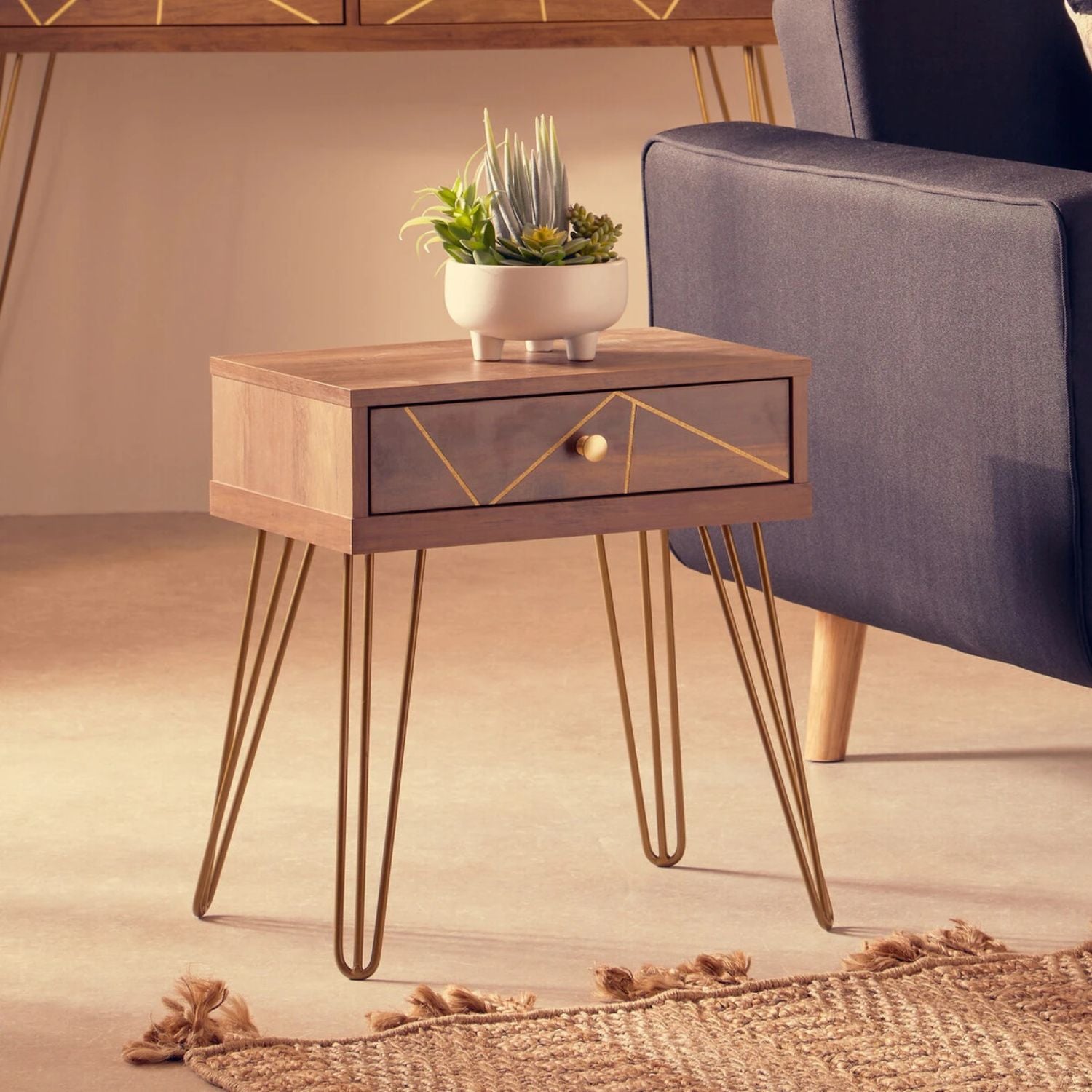 Albin One Drawer Side Table with Hairpin Legs - The Orchard Home and Gifts