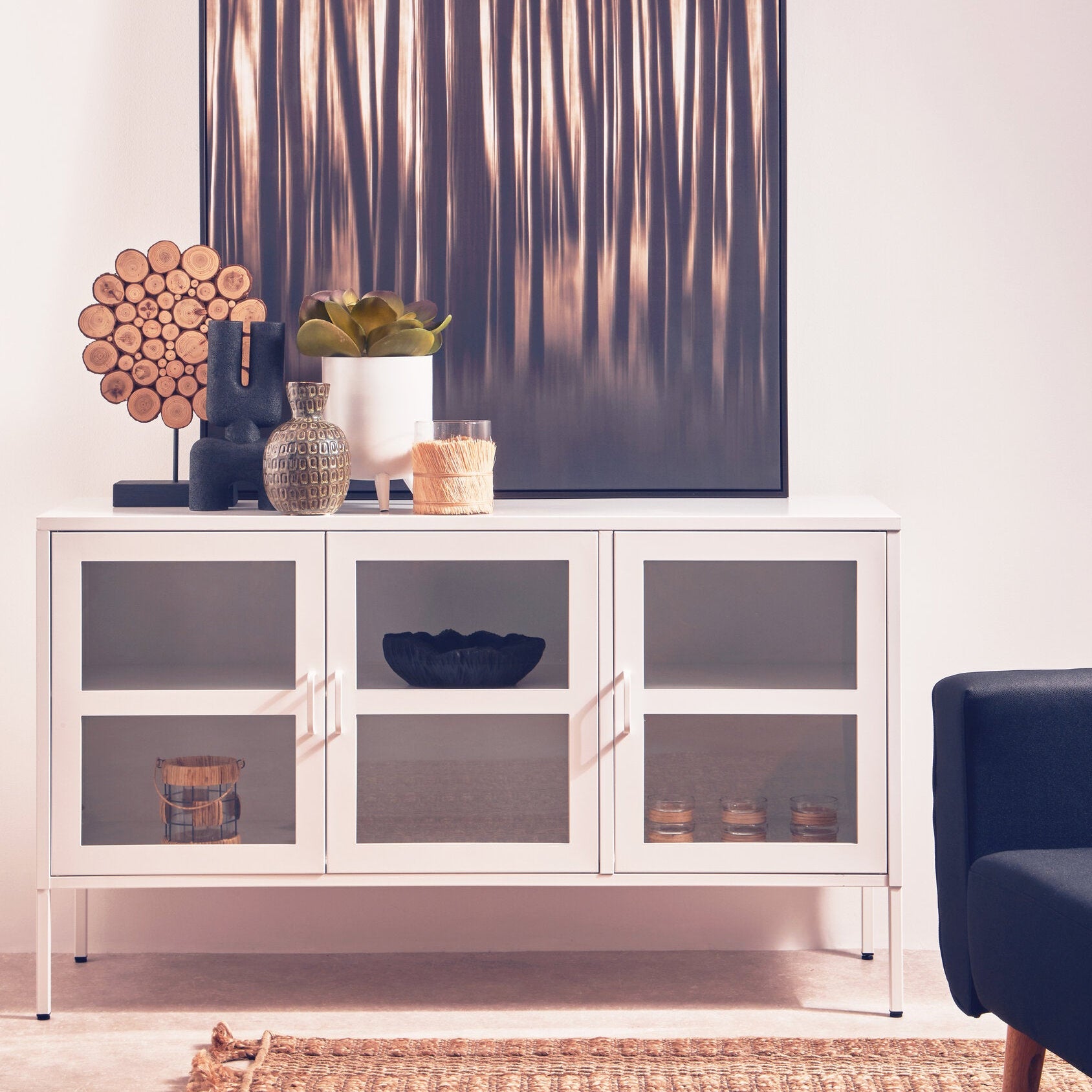 Asier White Metal Three Door Two Shelf Cabinet - The Orchard Home and Gifts