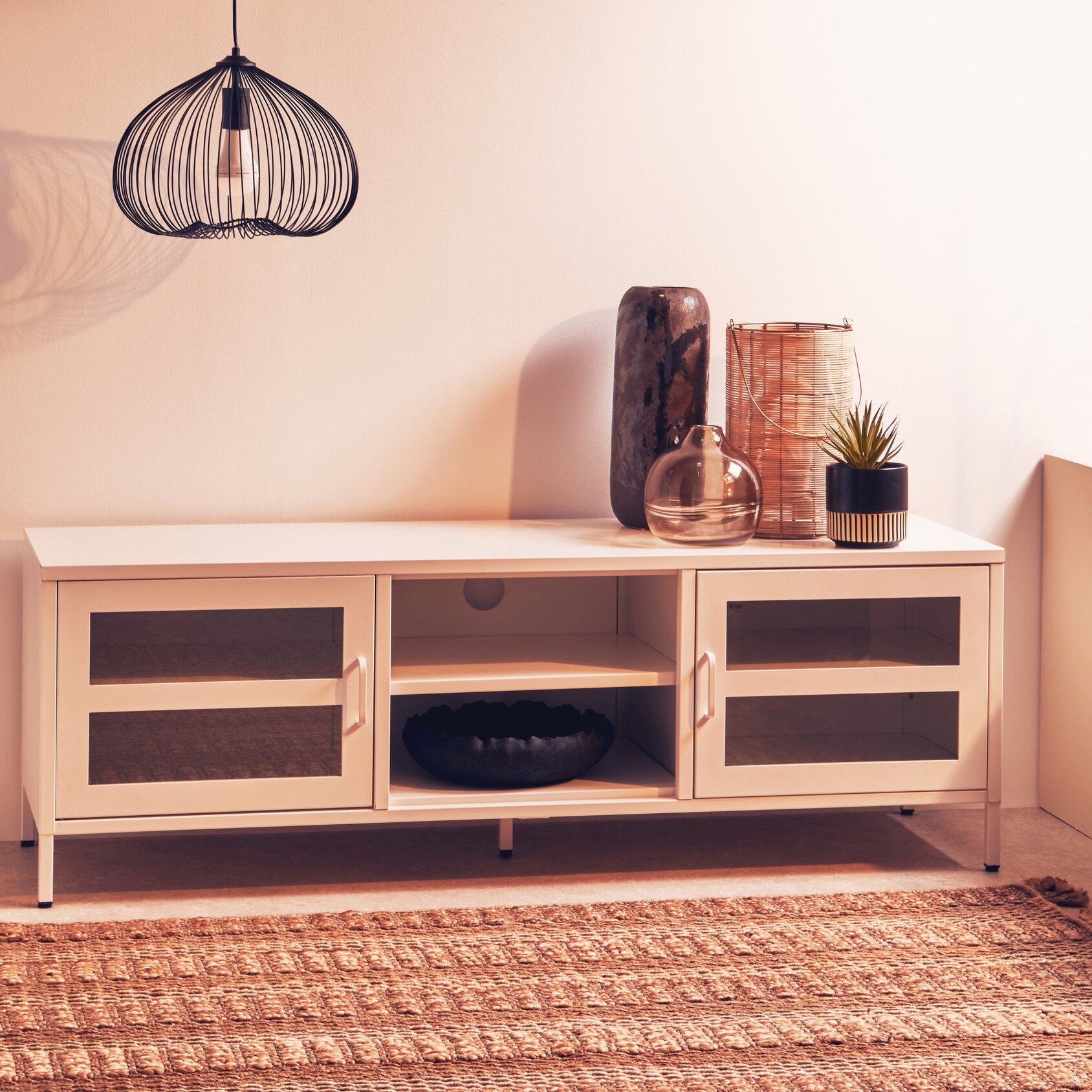 Asier White Metal Two Door Two Shelf Media Unit - The Orchard Home and Gifts