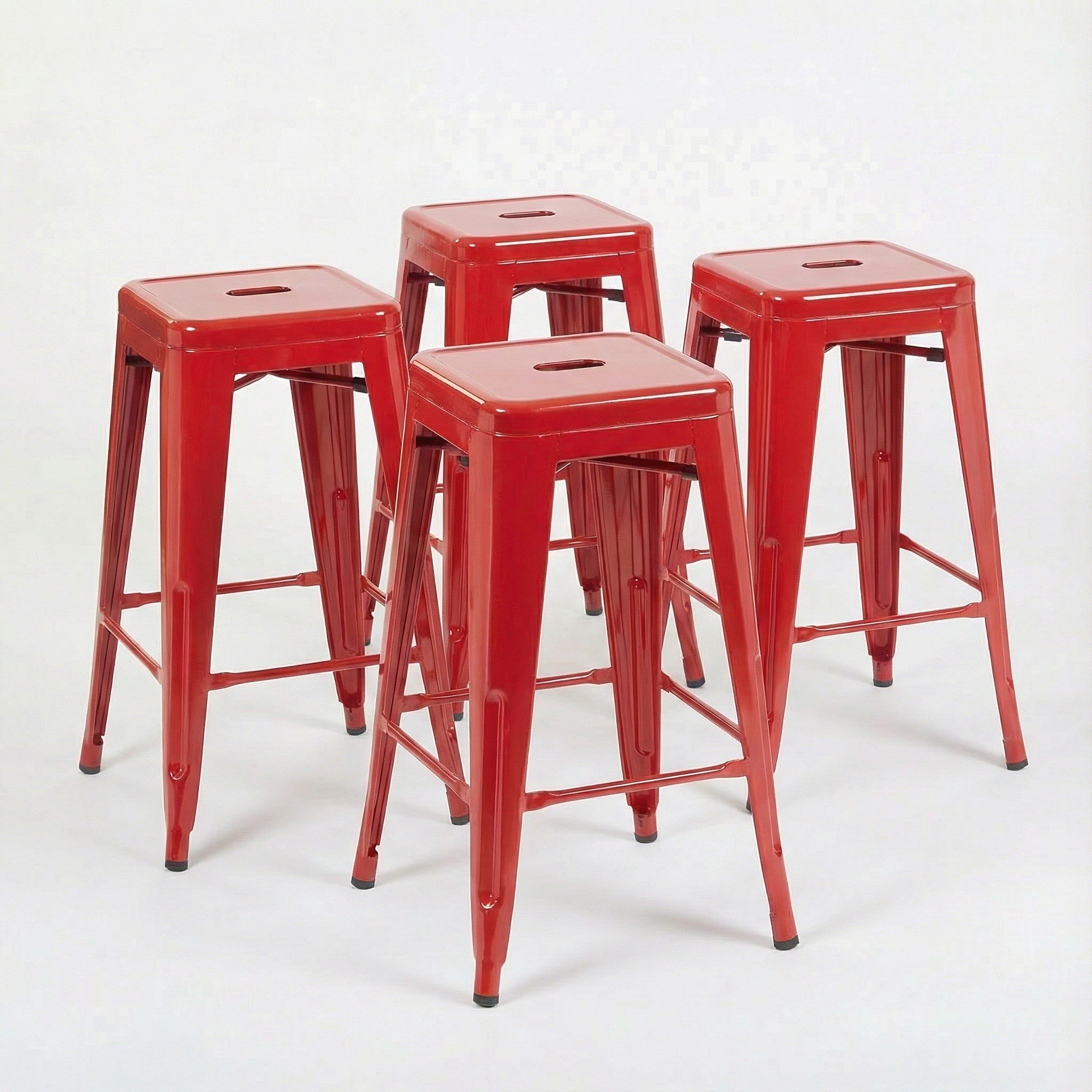 Auberge Set of Four Red Metal 61cm Kitchen Bar Stools - The Orchard Home and Gifts