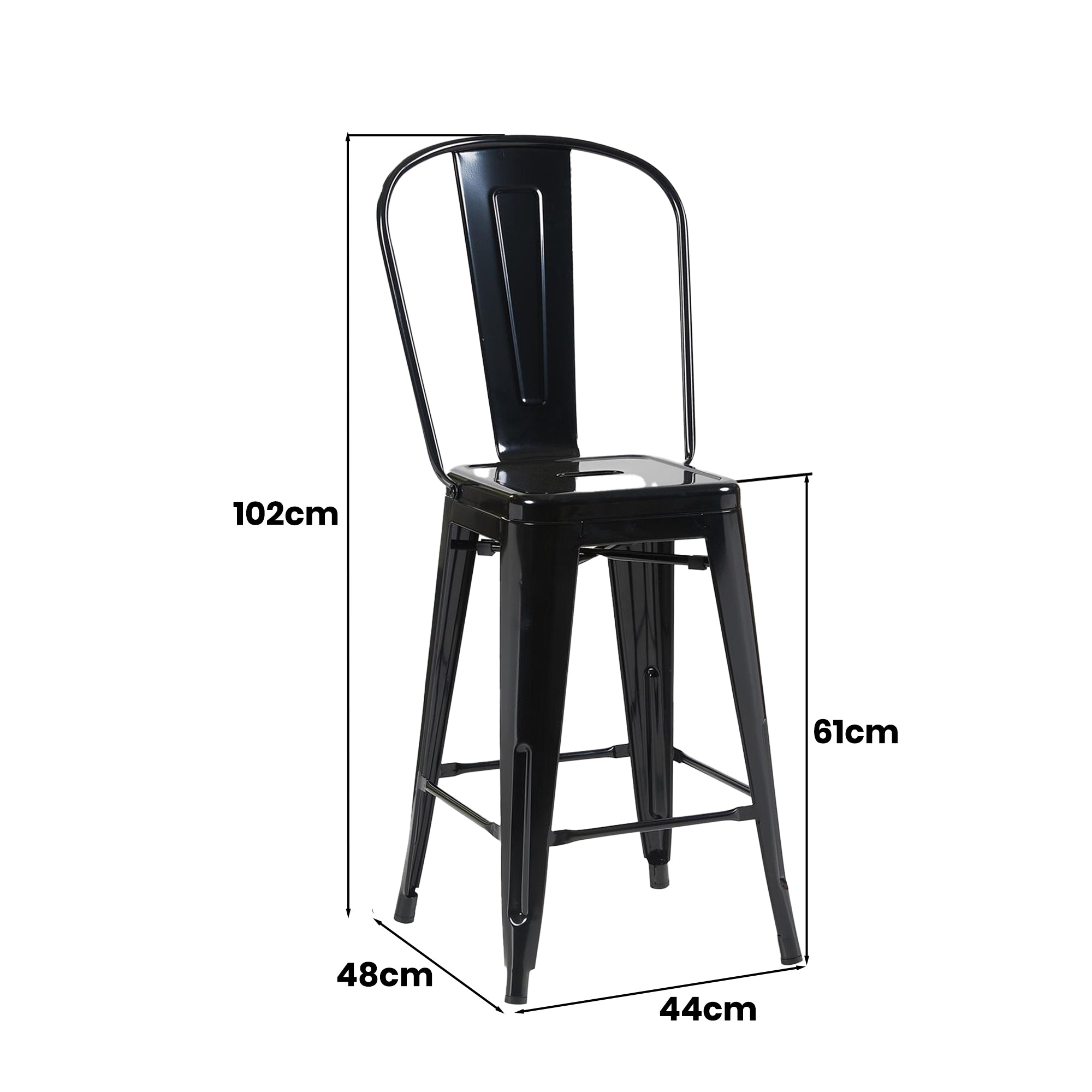 Auberge Set of Four Black 102cm Metal Kitchen Bar Chairs