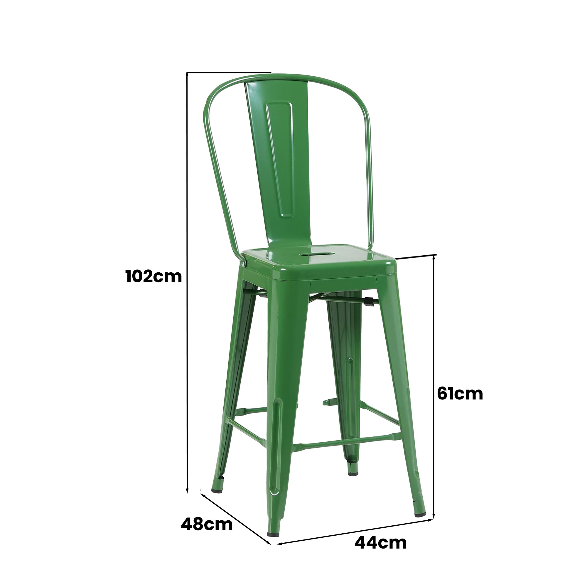 Auberge Set of Four Green 102cm Metal Kitchen Bar Chairs