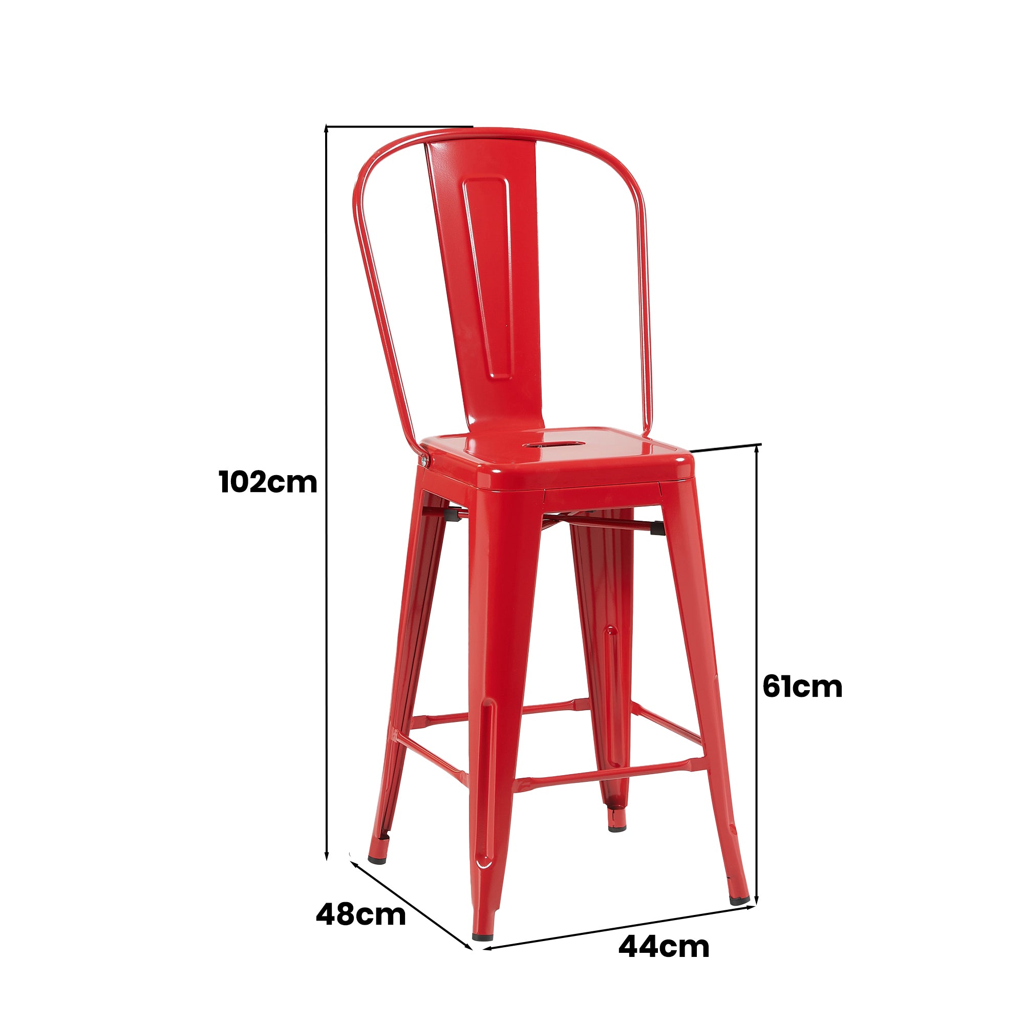 Auberge Set of Four Red 102cm Metal Kitchen Bar Chairs