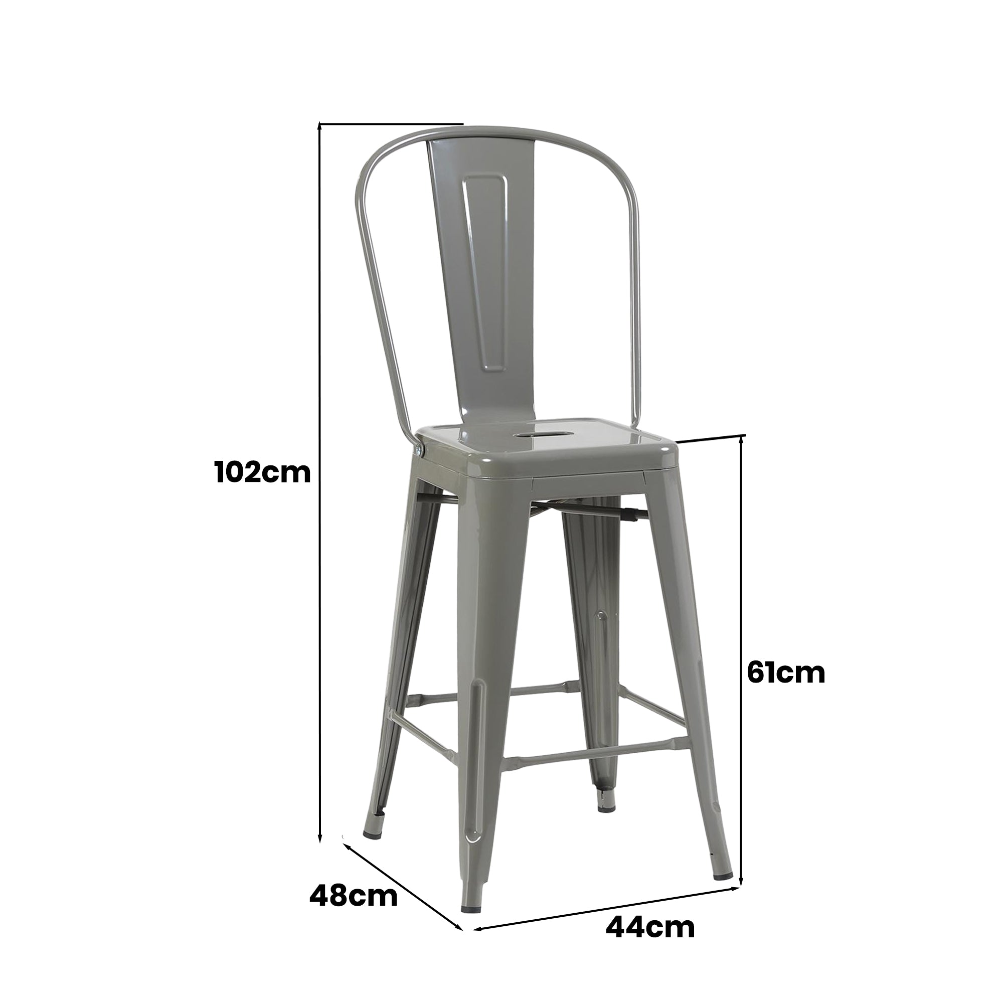 Auberge Set of Four Silver 102cm Metal Kitchen Bar Chairs