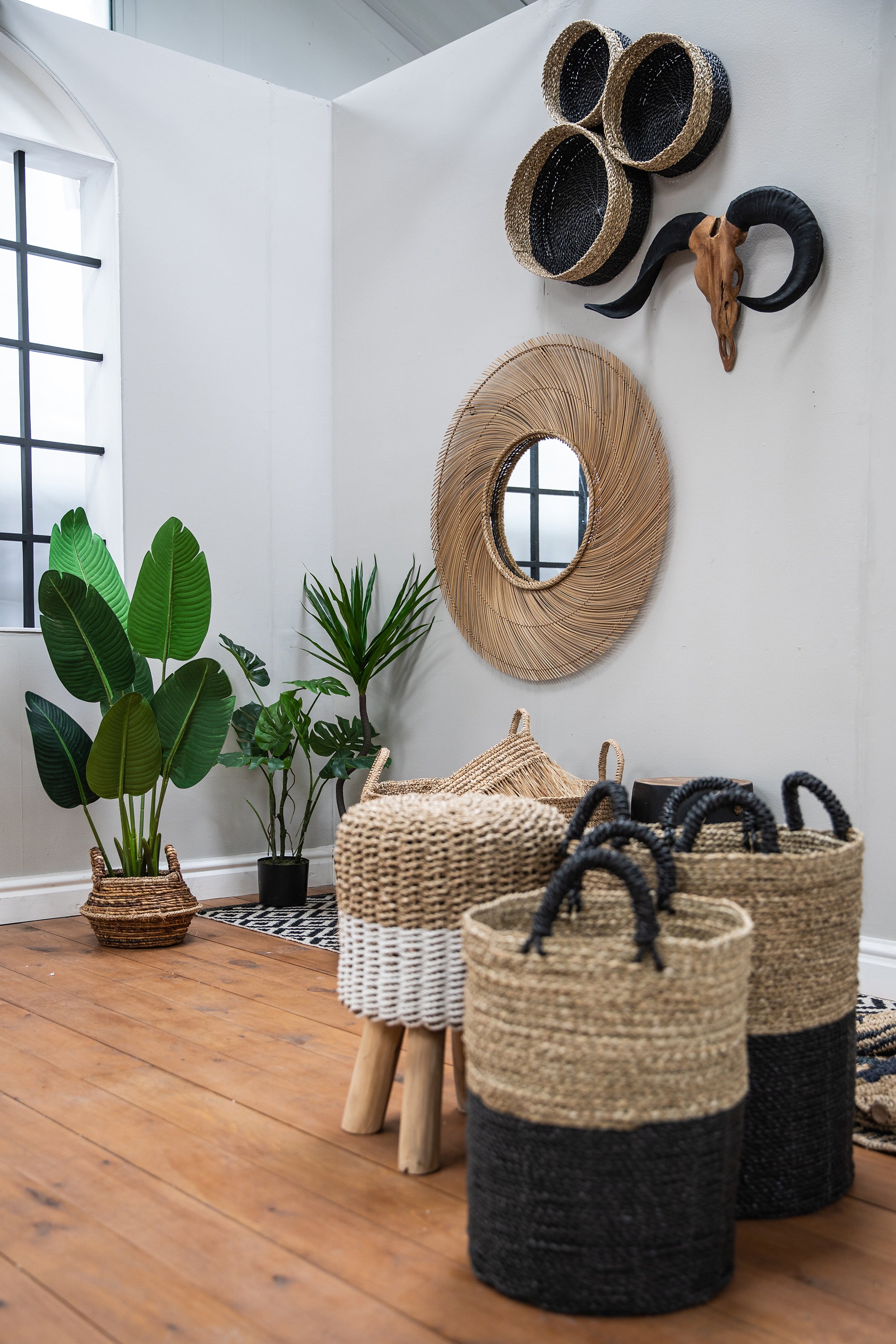 Set of 3 Charcoal & Natural Baskets