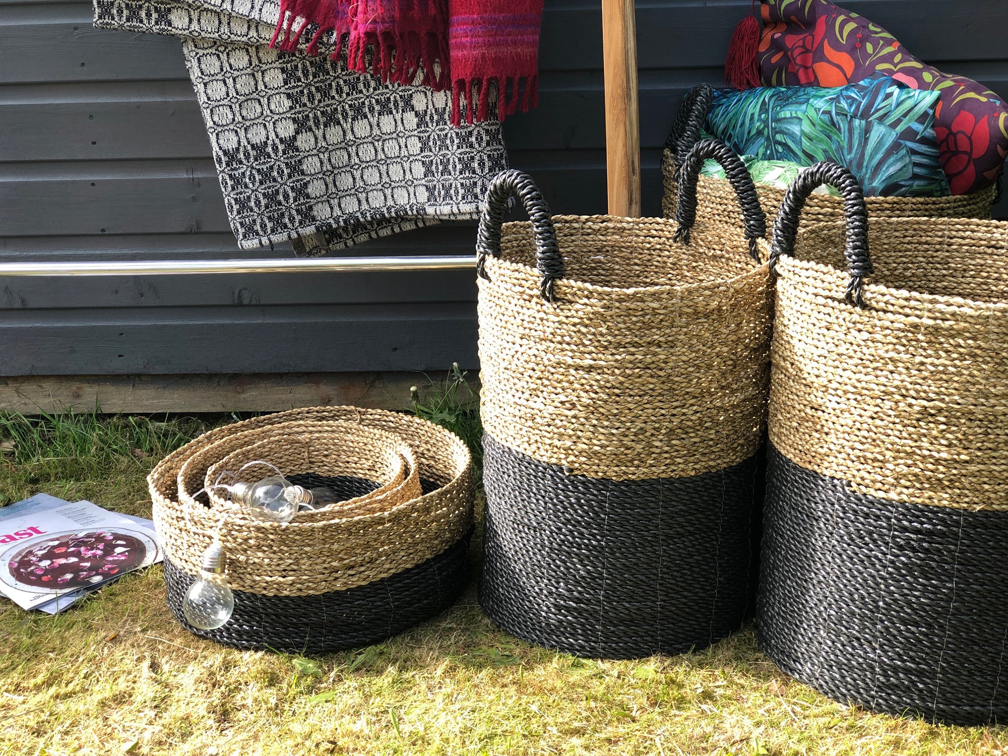 Set of 3 Charcoal & Natural Baskets