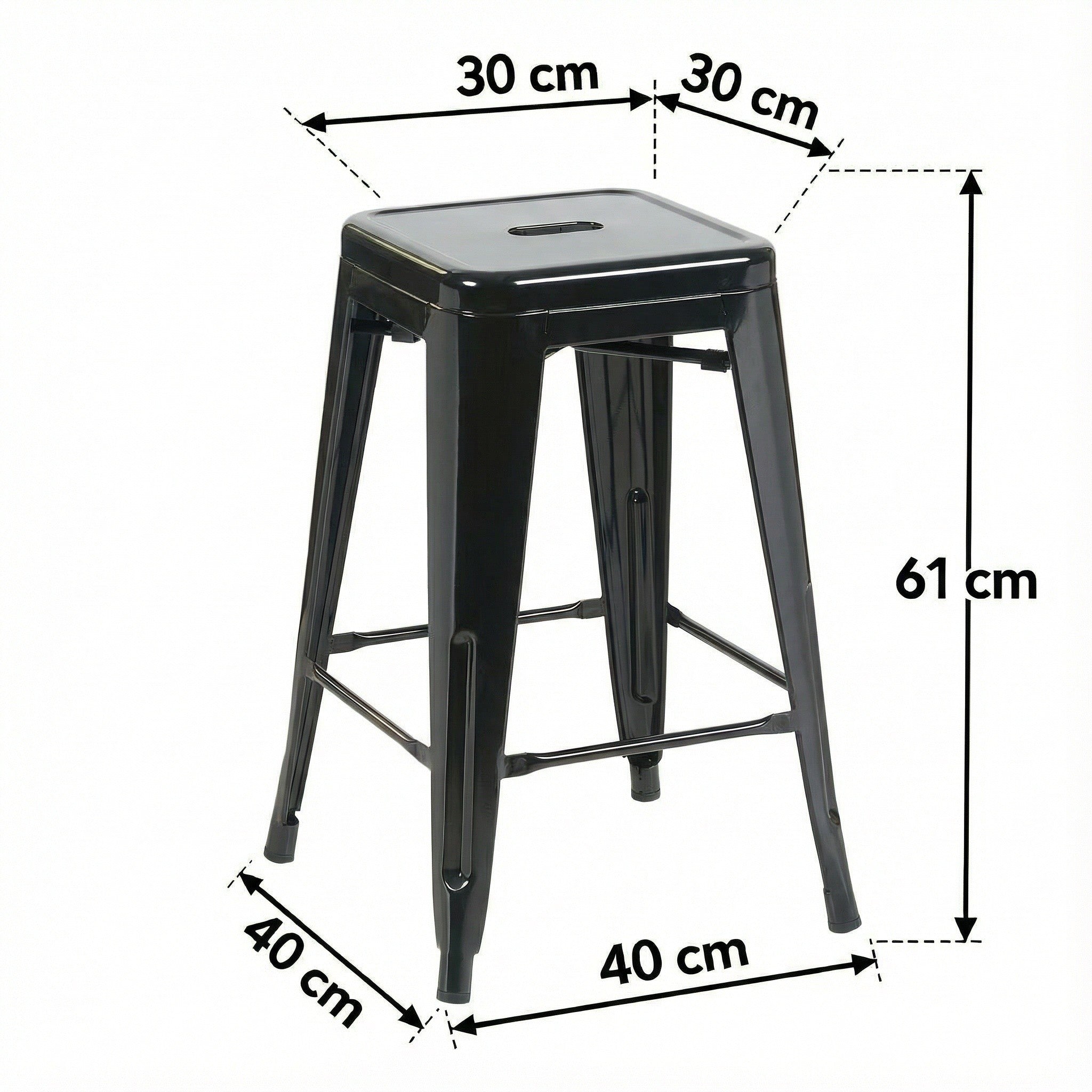 Auberge Set of Four Black Metal 61cm Kitchen Bar Stools
