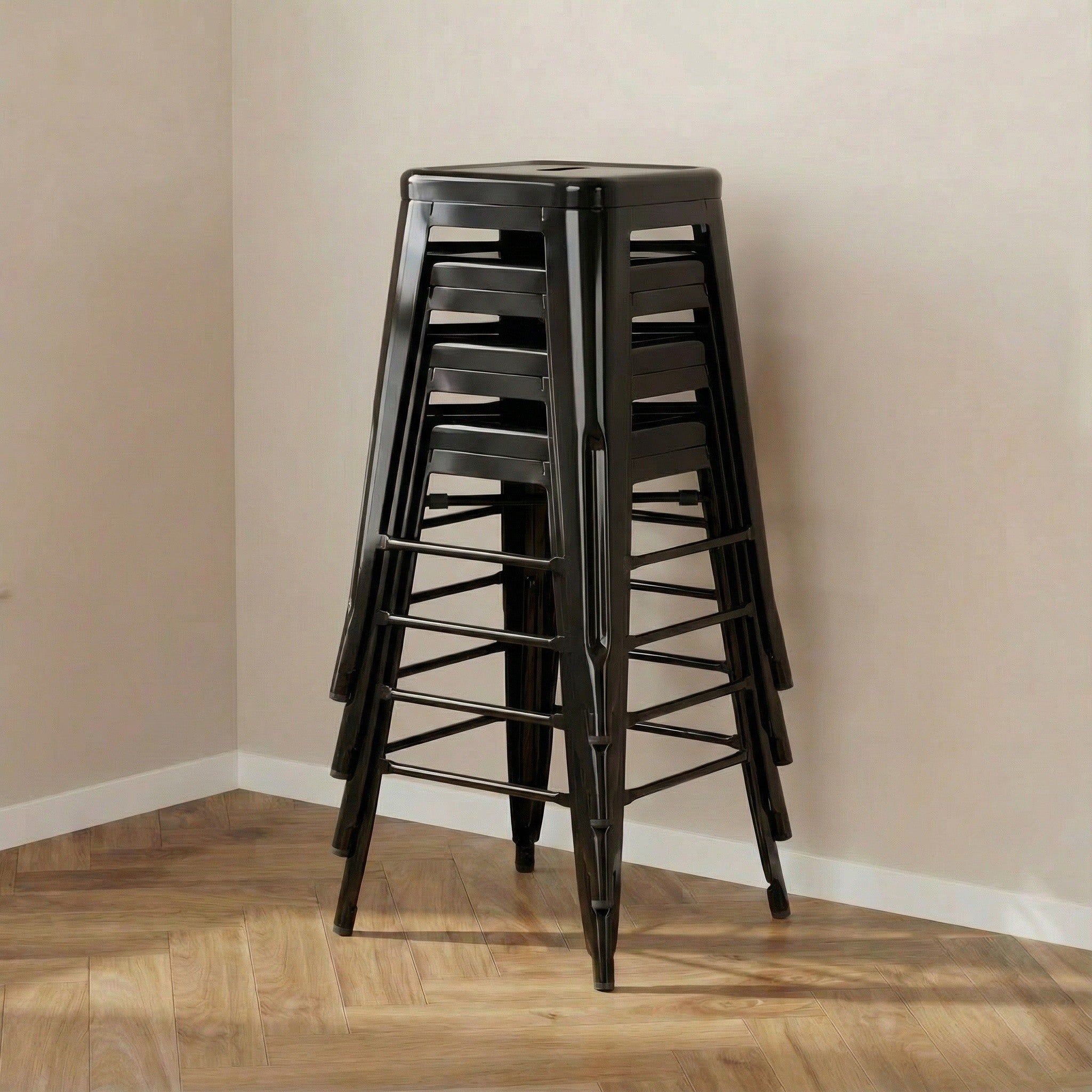 Auberge Set of Four Black Metal 61cm Kitchen Bar Stools