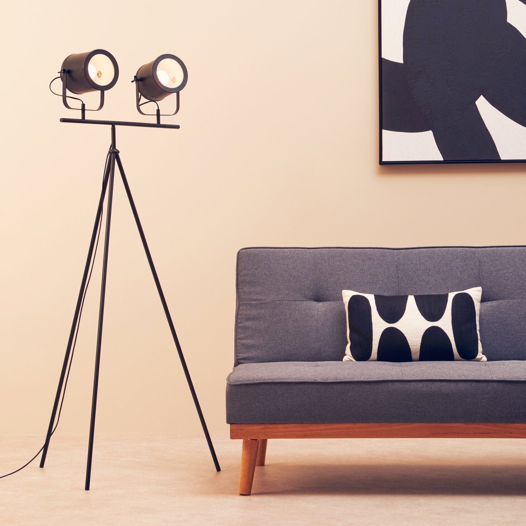 Black Double Spotlight Tripod Floor Lamp - The Orchard Home and Gifts