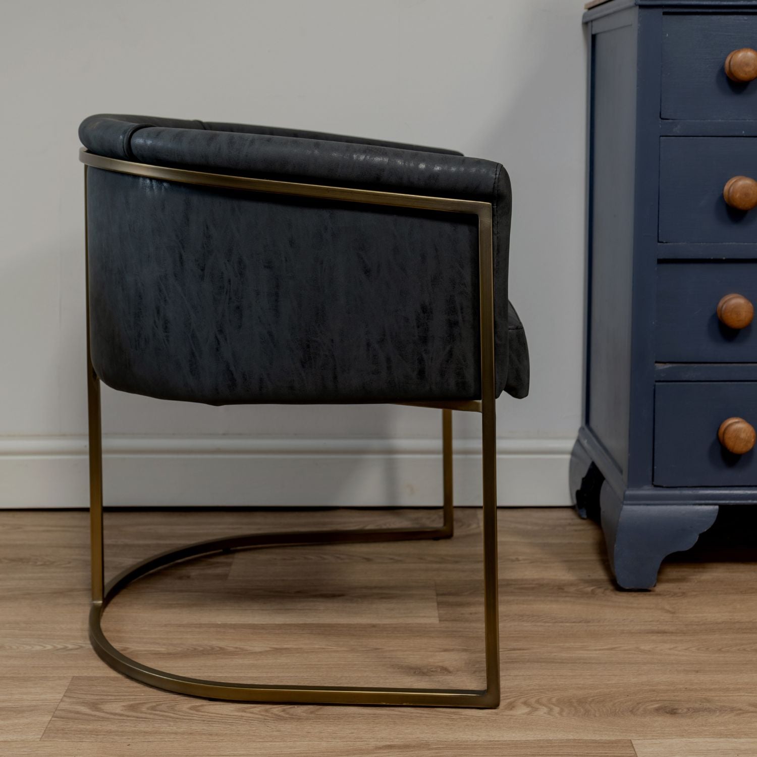 Black Faux Leather Curved Low Back Dining Chair - CLEARANCE