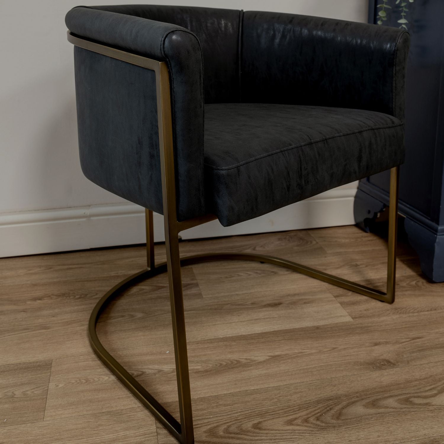 Black Faux Leather Curved Low Back Dining Chair - CLEARANCE