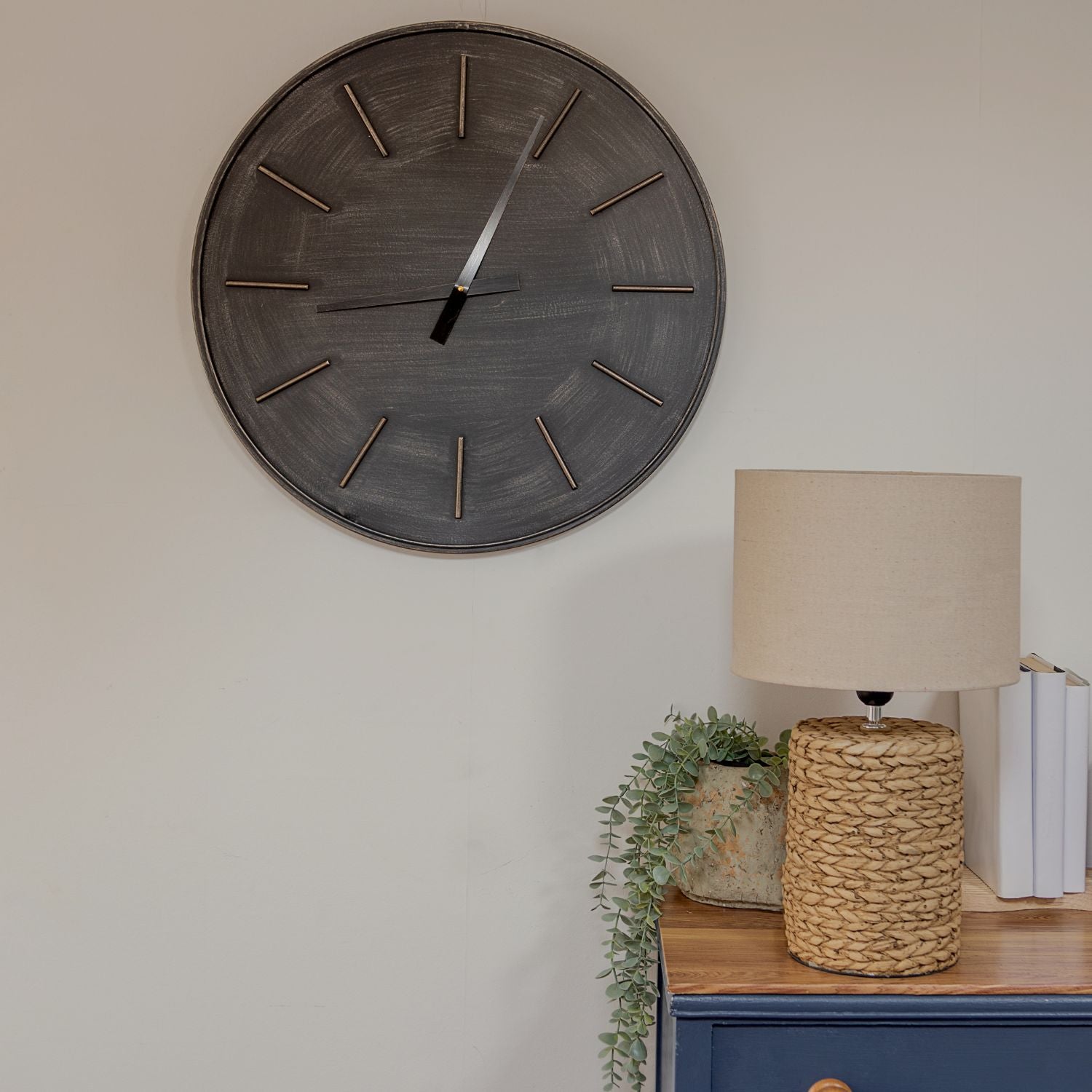 Large Black Metal Round Wall Clock