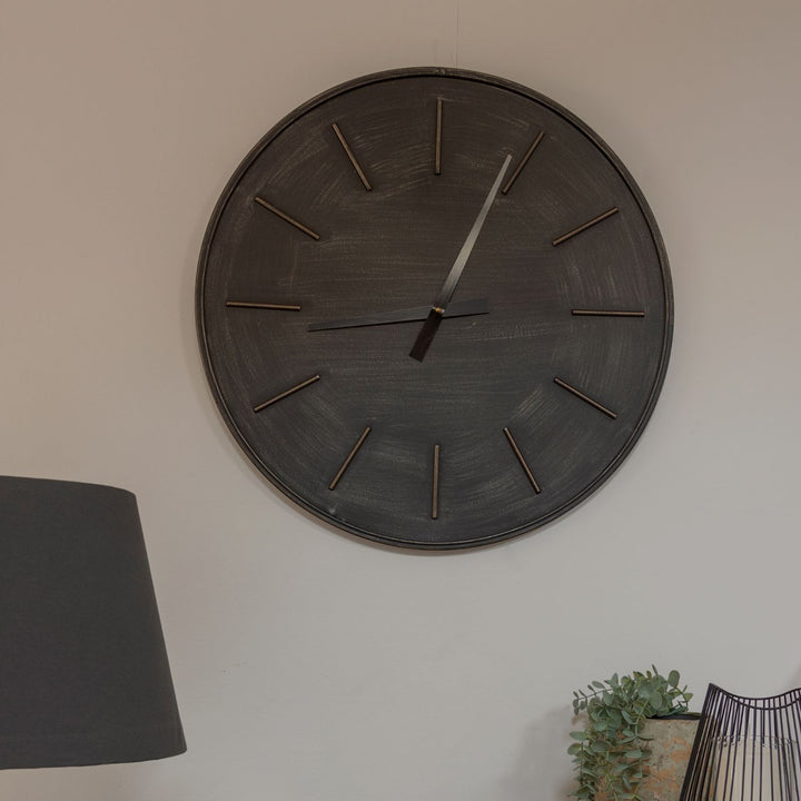 Large Black Metal Round Wall Clock