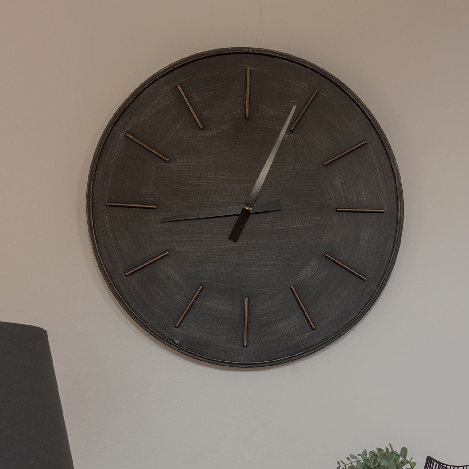 Large Black Metal Round Wall Clock