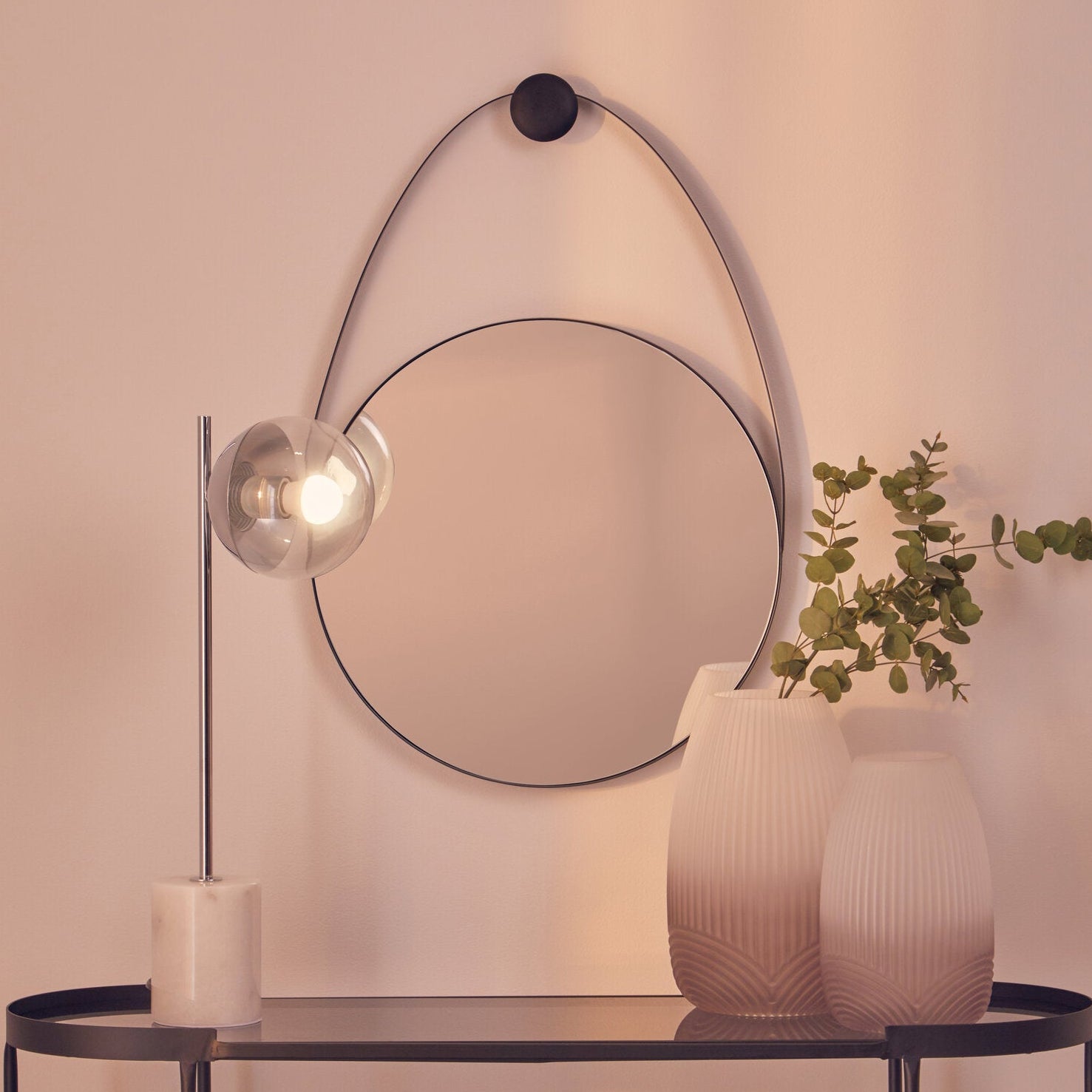Black Round Hanging Loop Wall Mirror - The Orchard Home and Gifts