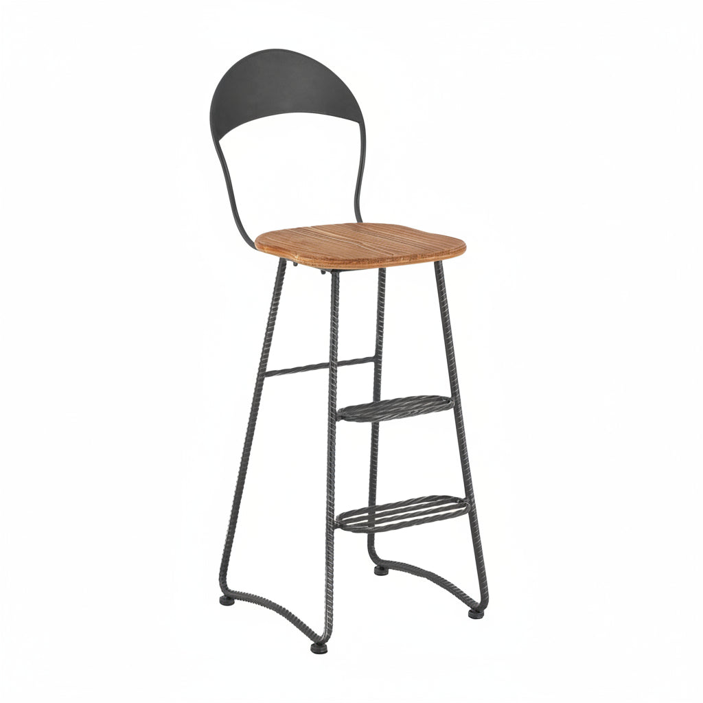 Black Twisted Metal and Wood Bar Stool - The Orchard Home and Gifts