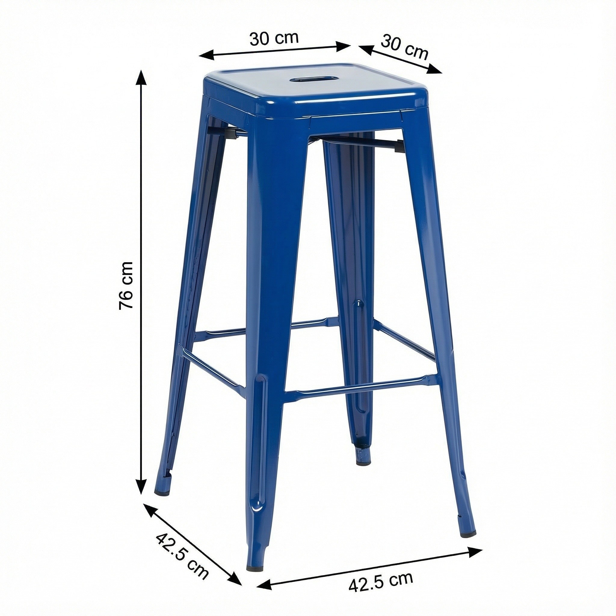 Auberge Set of Four Blue Metal 76cm Kitchen Bar Stools