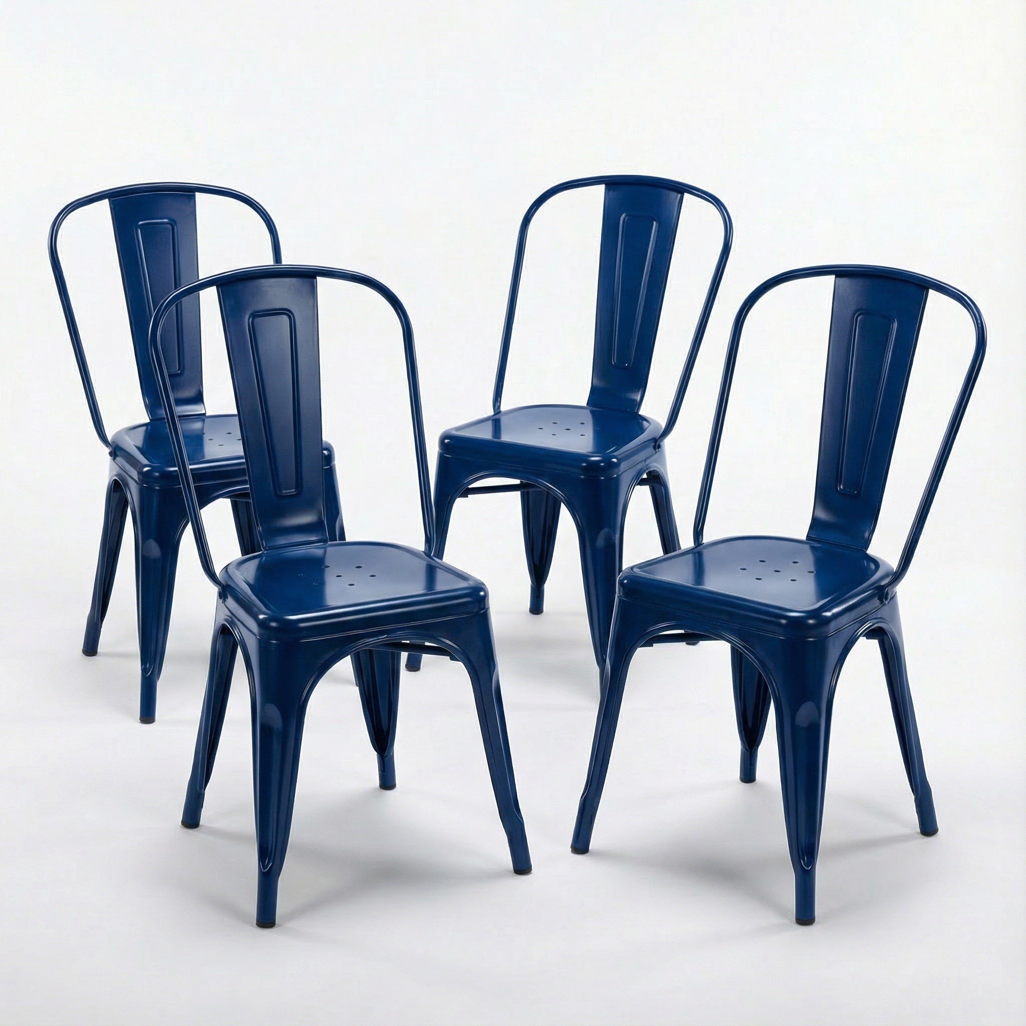 Auberge Set of Four Blue Metal Dining Chairs