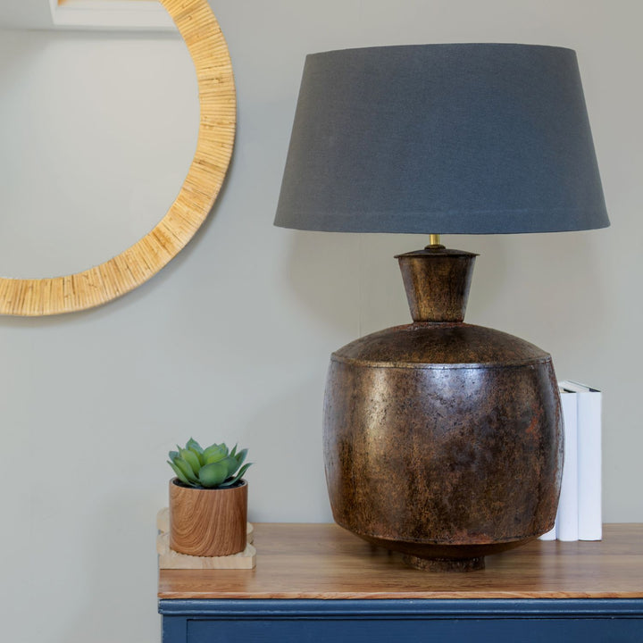 Bronze Iron Table Lamp with Linen Shade