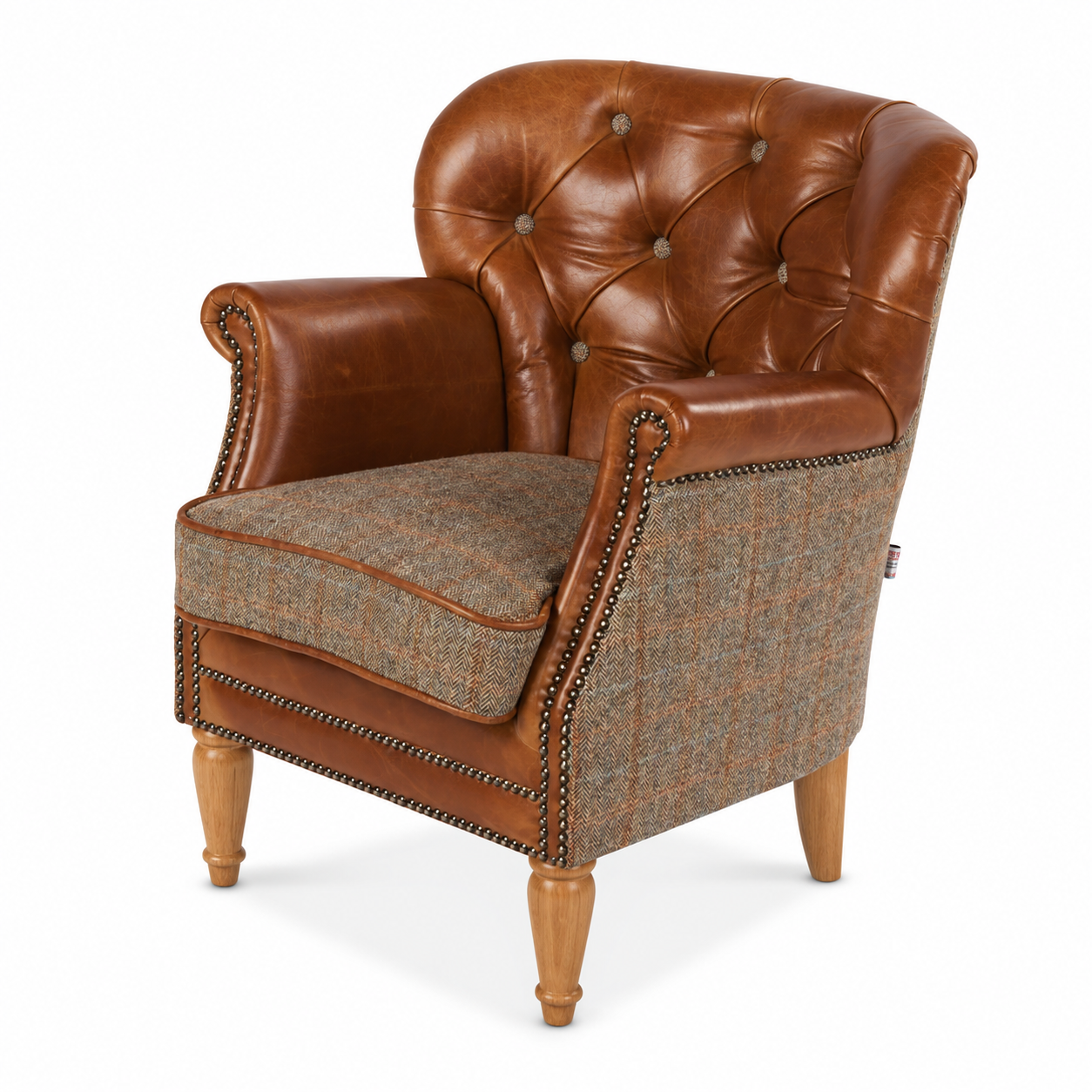 Brown Cerato and Gamekeeper Thorn Harris Tweed Marlon Low Club Chair