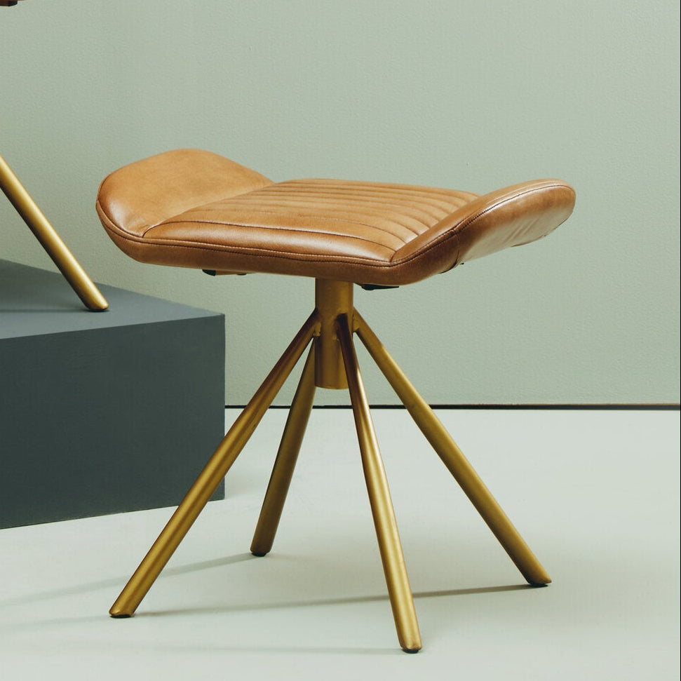 Buffalo Tan Leather and Gold Finish Footstool
