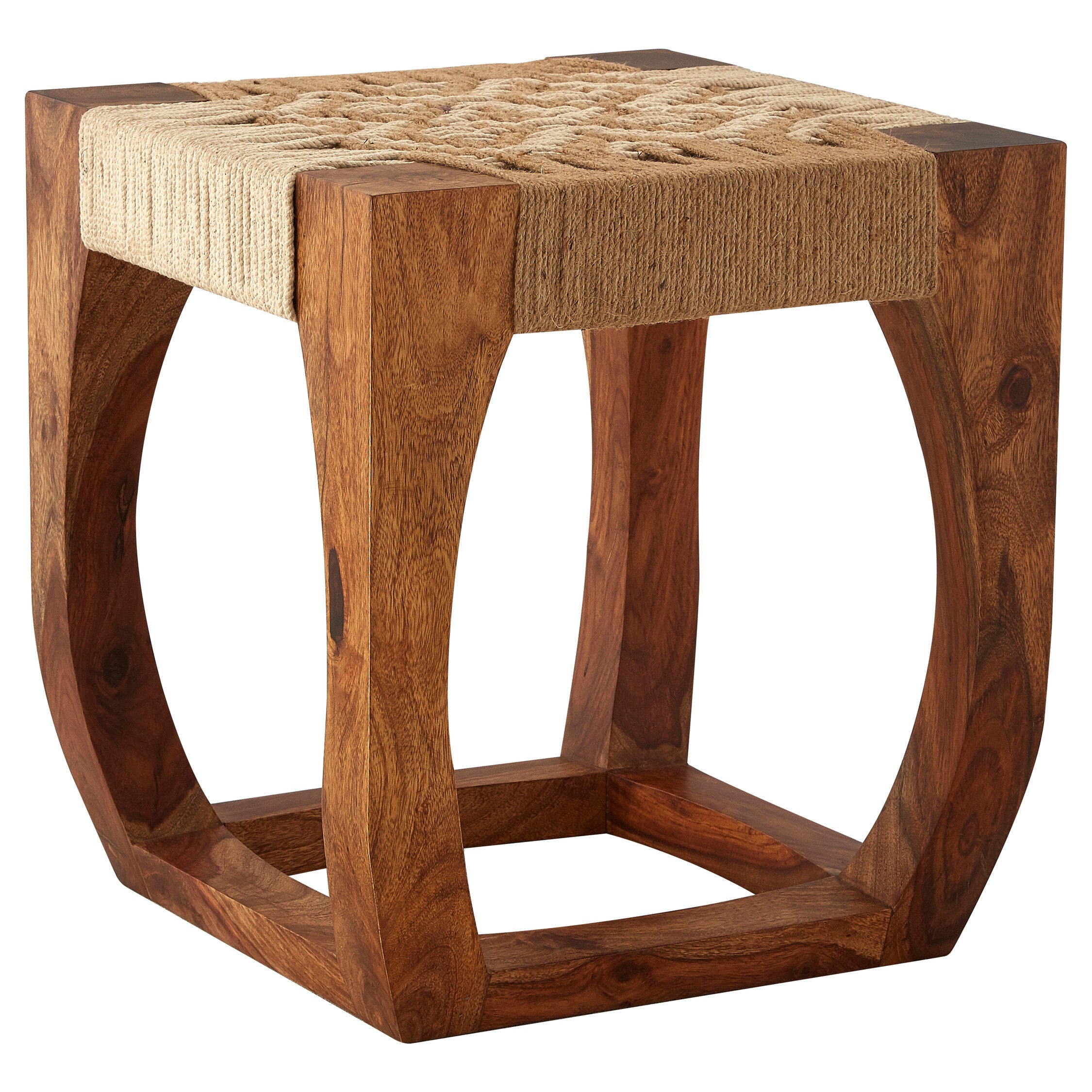Carnaby Sheesham Wood and Jute Low Stool - The Orchard Home and Gifts