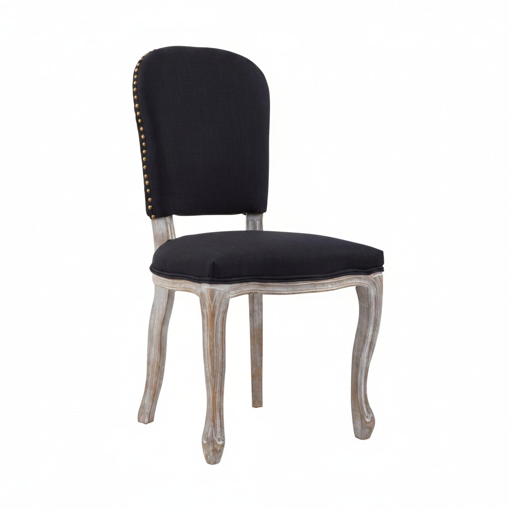 Chelsea Black Linen Antique Wood Dining Chair - The Orchard Home and Gifts
