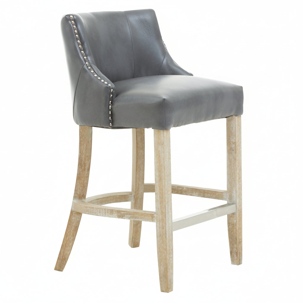 Chelsea Grey Faux Leather Low Back Bar Stool Chair - The Orchard Home and Gifts