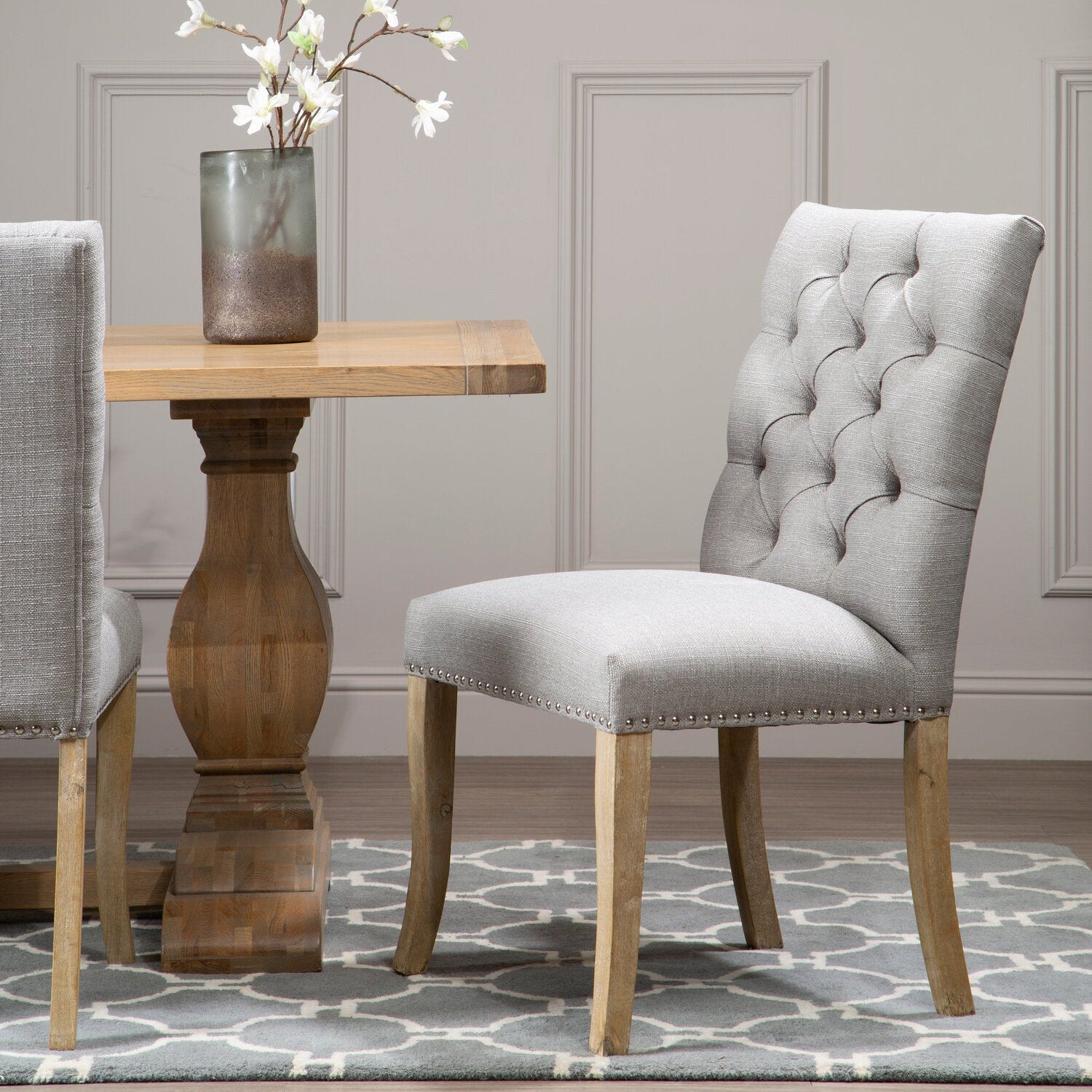 Chelsea Grey Linen Button Back Uphostered Dining Chair - The Orchard Home and Gifts