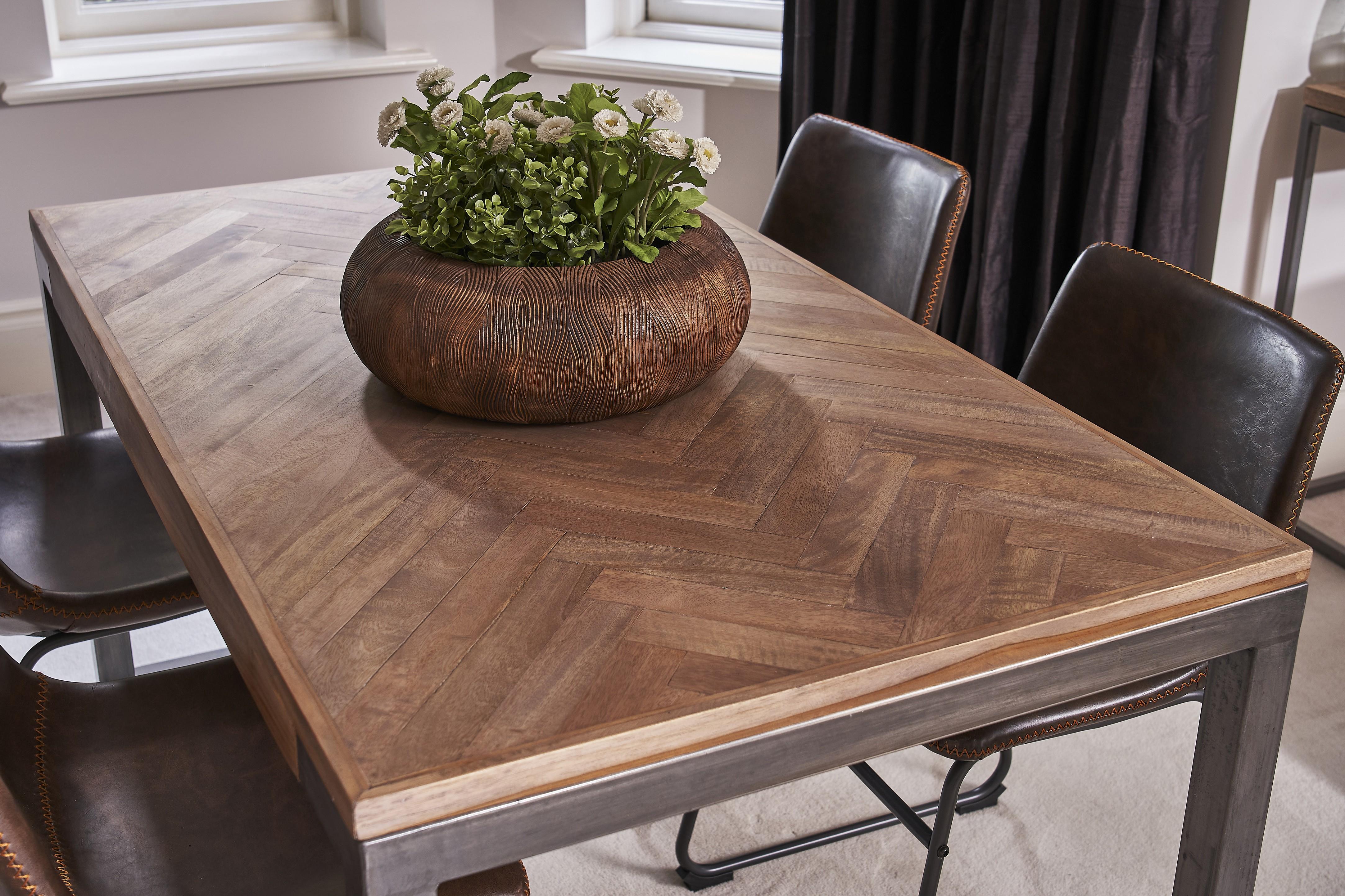 Chevron Mango Wood and Gunmetal Dining Table 140cm