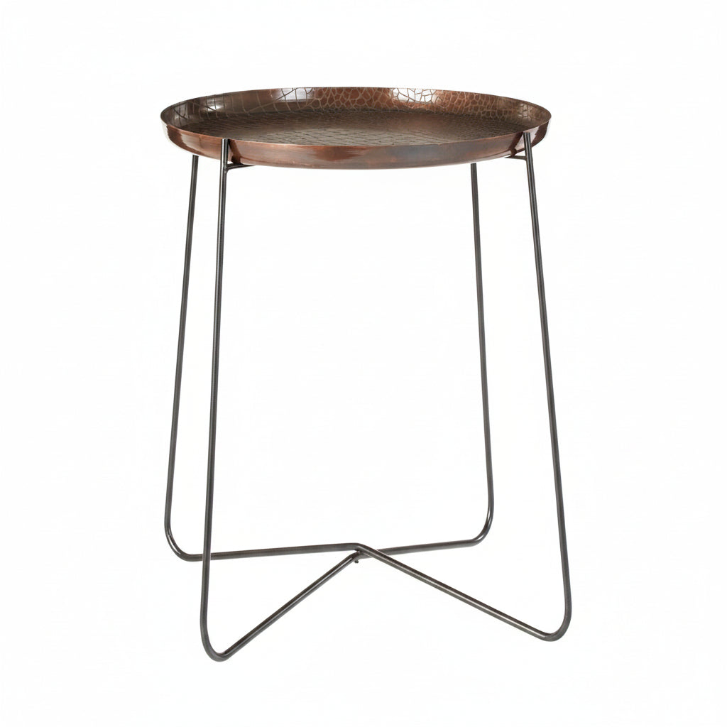 Copper and Black Textured Round Side Table - The Orchard Home and Gifts