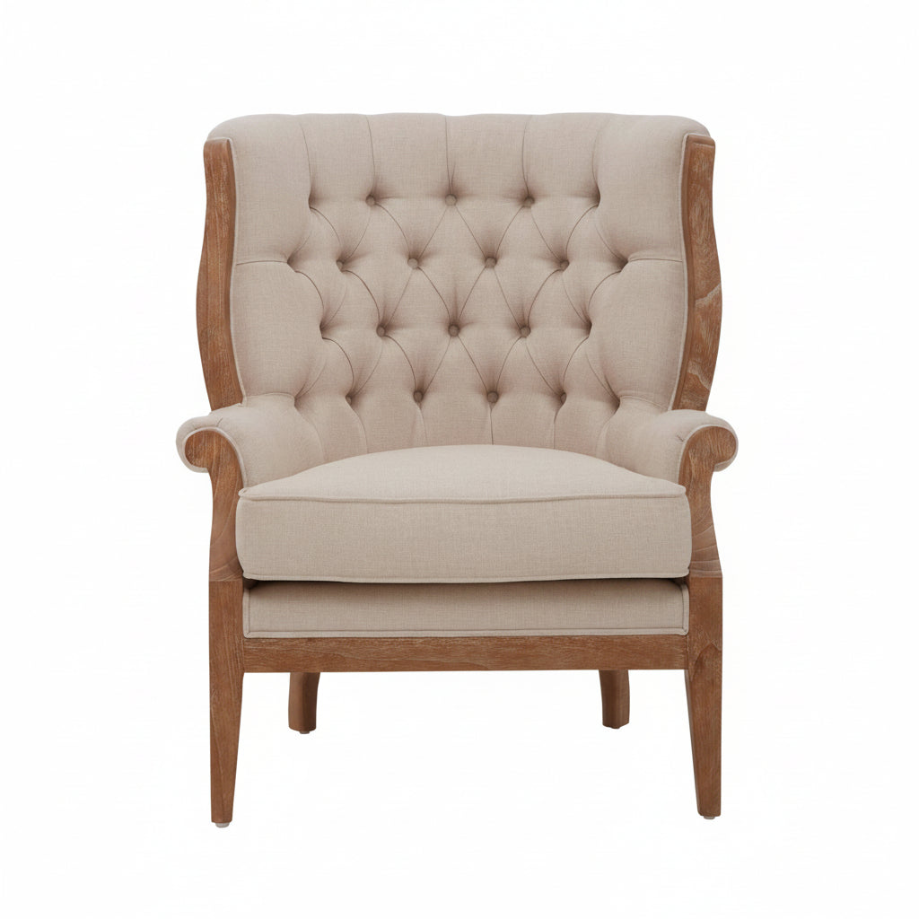 Cream Upholstered Button Tufted Armchair - The Orchard Home and Gifts