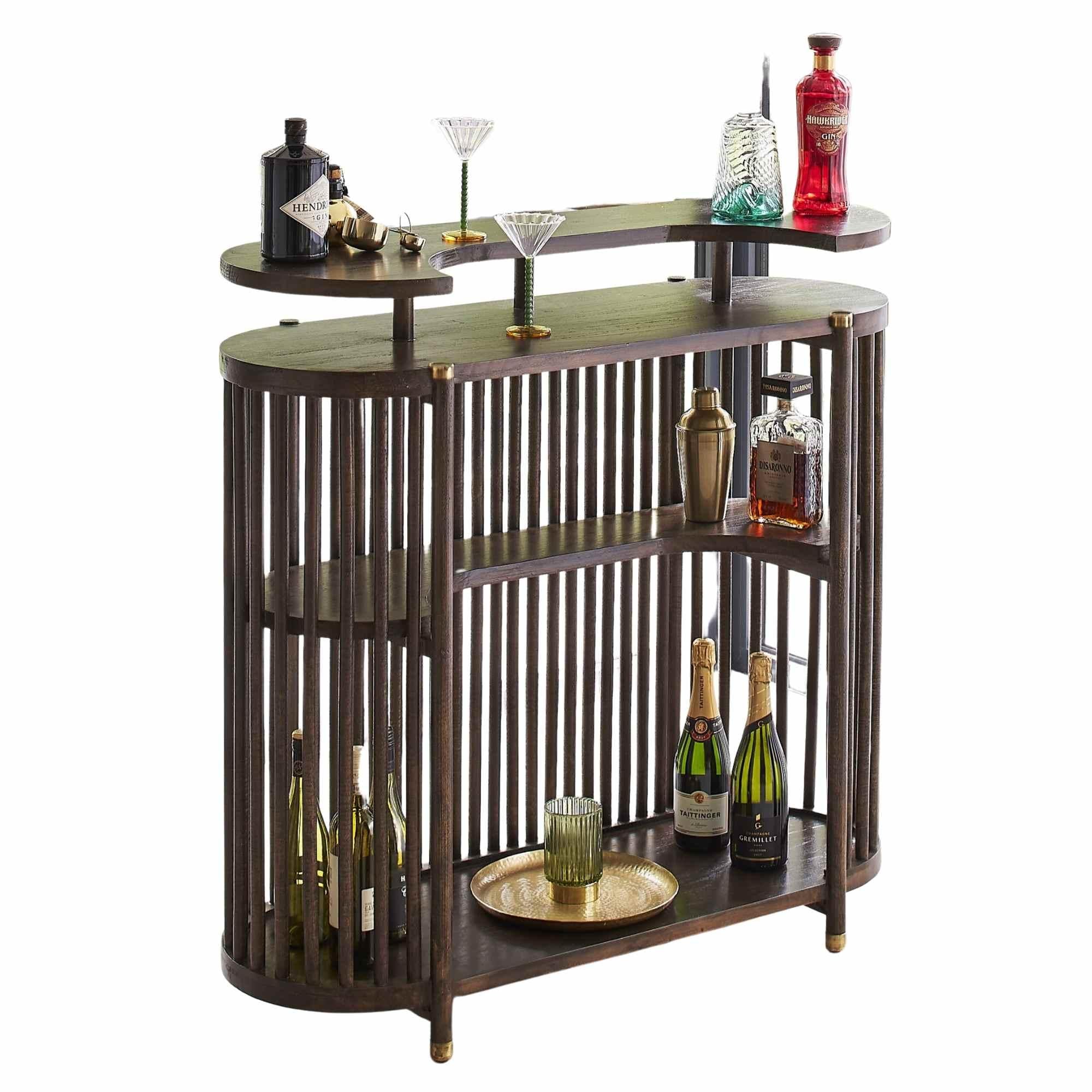 Dark Mango Wood and Brass Drinks Bar Cabinet