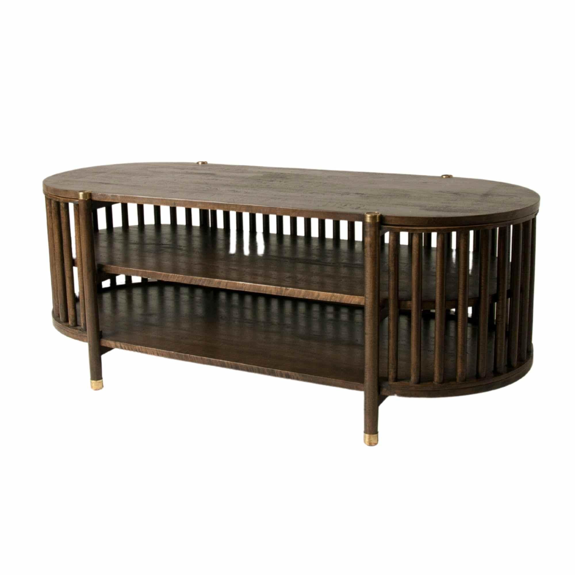 Dark Mango Wood and Brass TV Media Unit