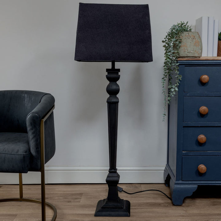 Extra Tall Black Table Lamp with Grey Shade