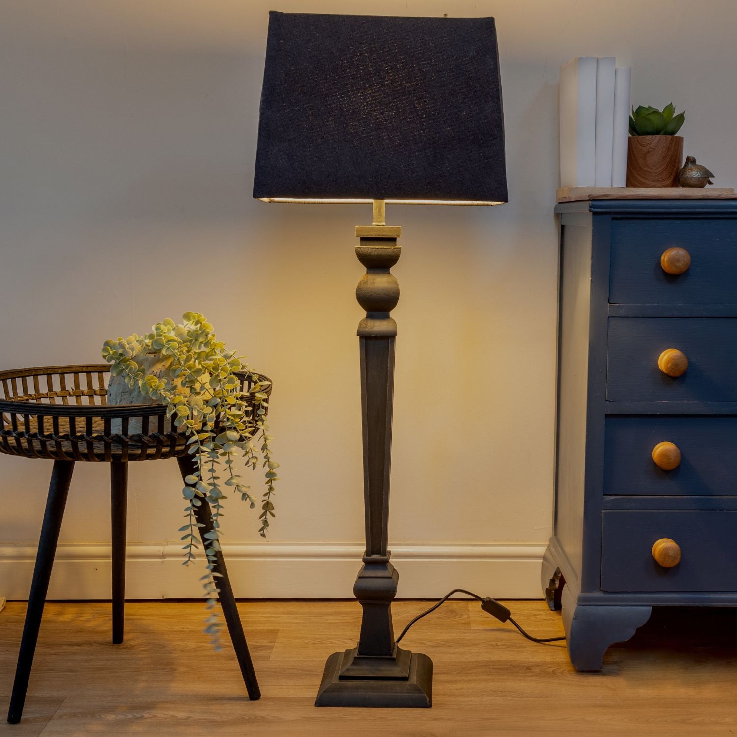 Extra Tall Black Table Lamp with Grey Shade
