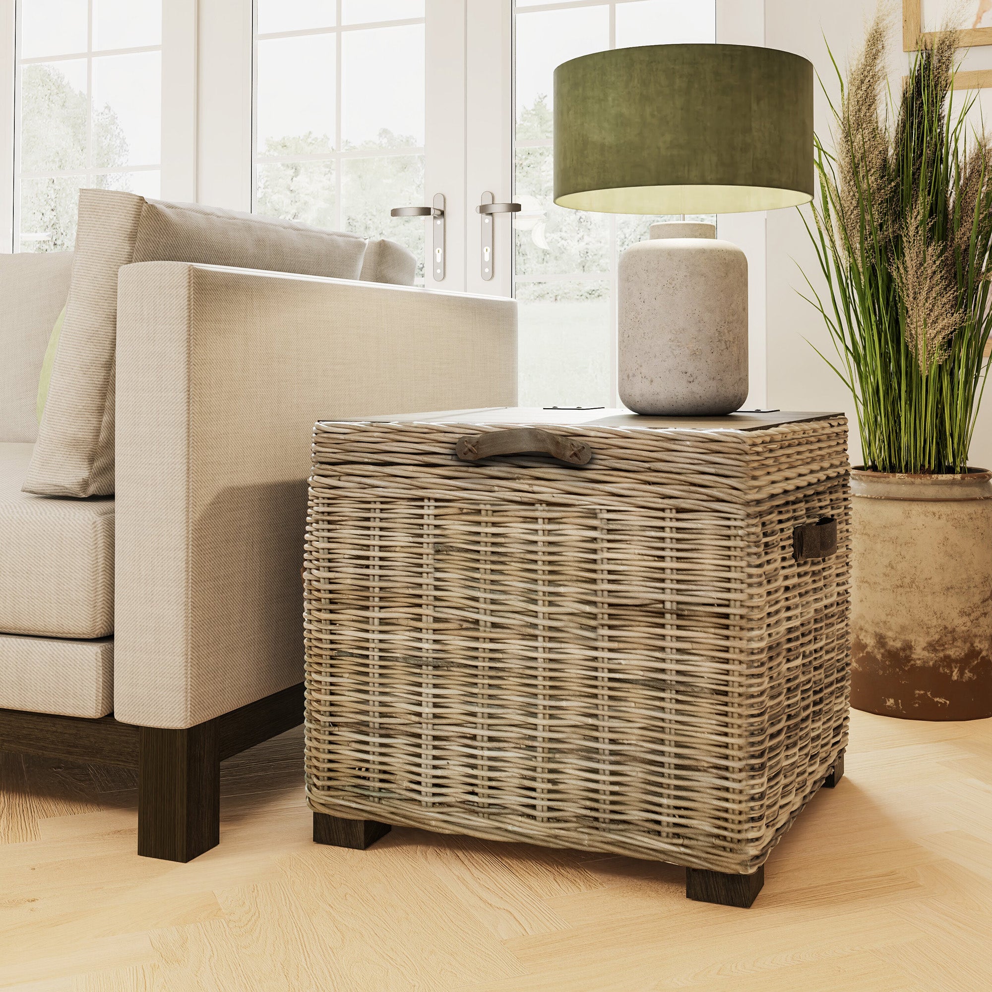 Washed Rattan Storage Side Table - The Orchard Home and Gifts