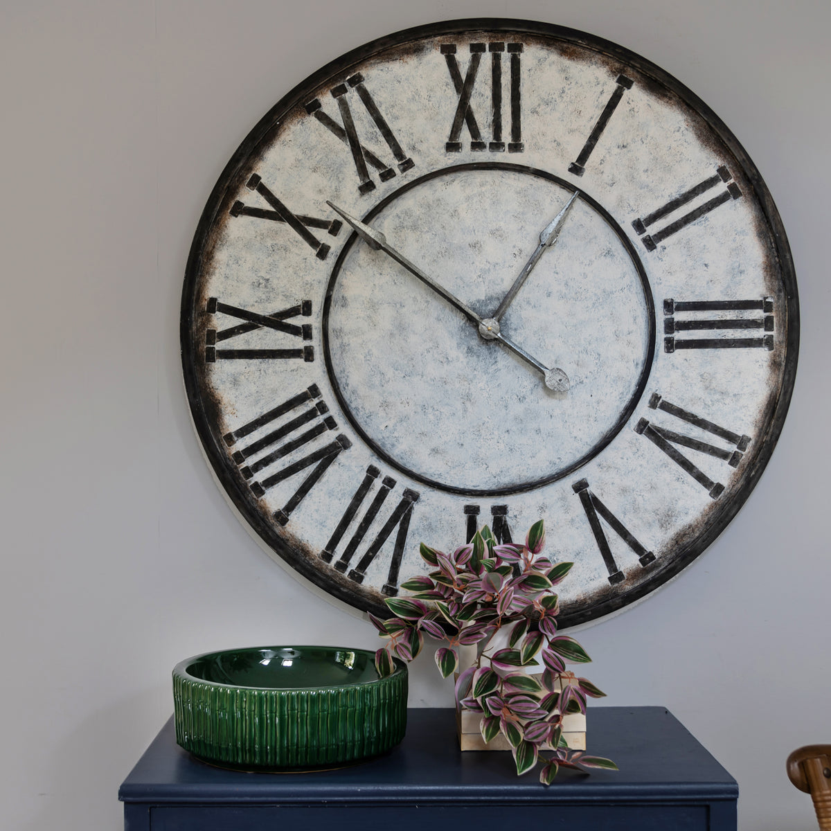 Large Galvanised Iron Roman Numerals Wall Clock – The Orchard Home and ...