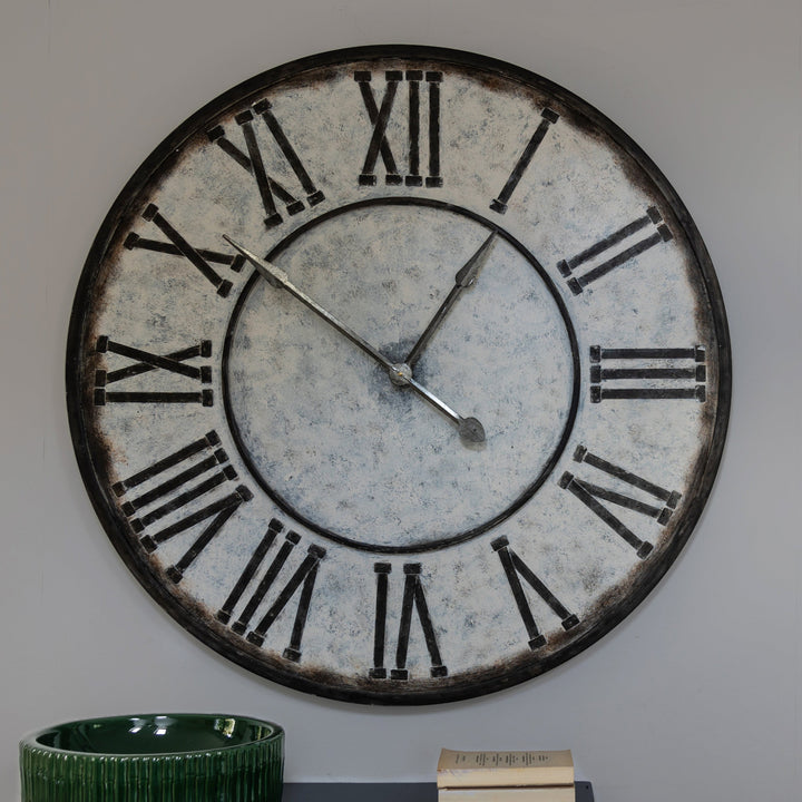 Large Galvanised Iron Roman Numerals Wall Clock