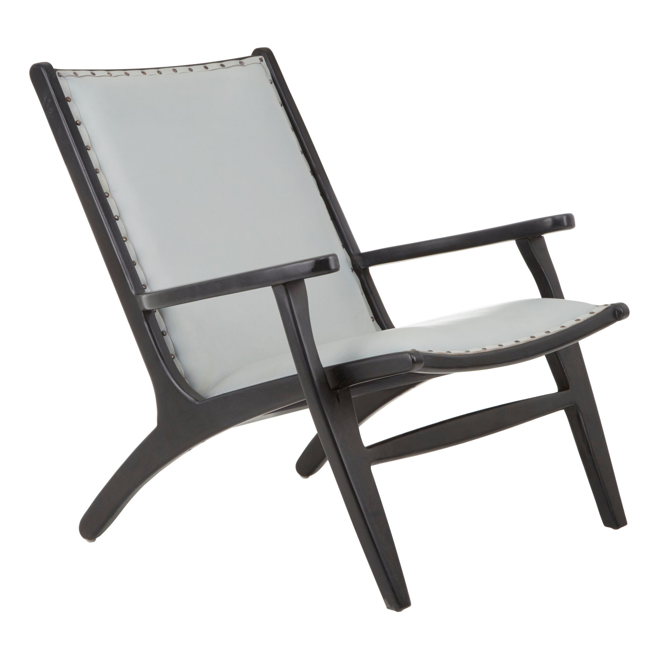 Grey Leather and Teak Armchair - The Orchard Home and Gifts