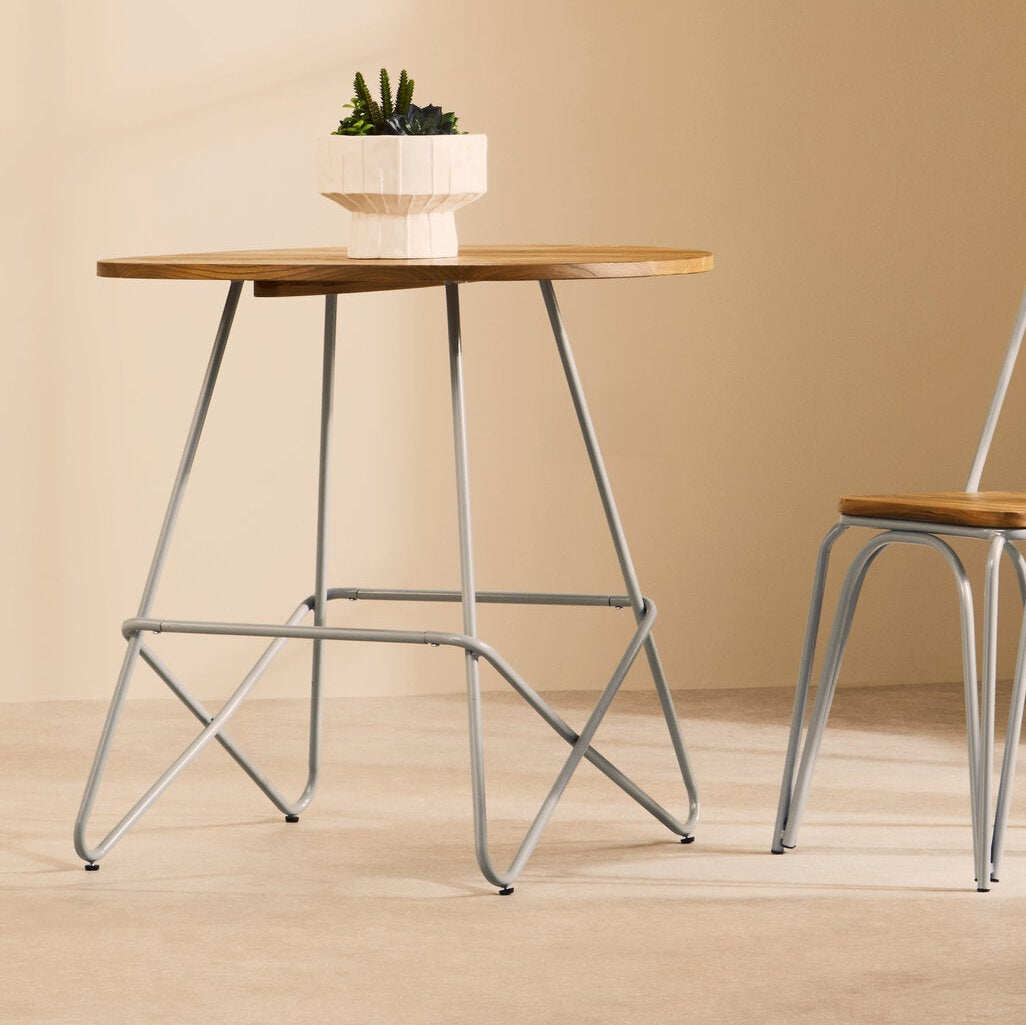 Grey Metal and Elm Wood Small Round Dining Table - The Orchard Home and Gifts