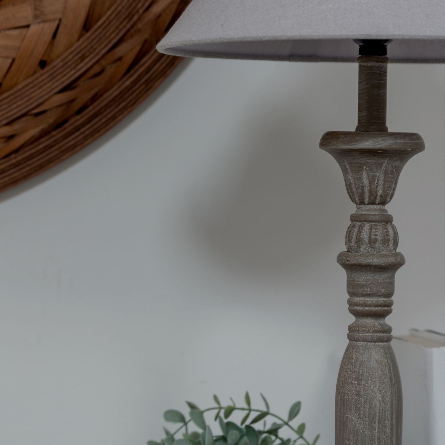 Grey Wash Wooden Candlestick Table Lamp
