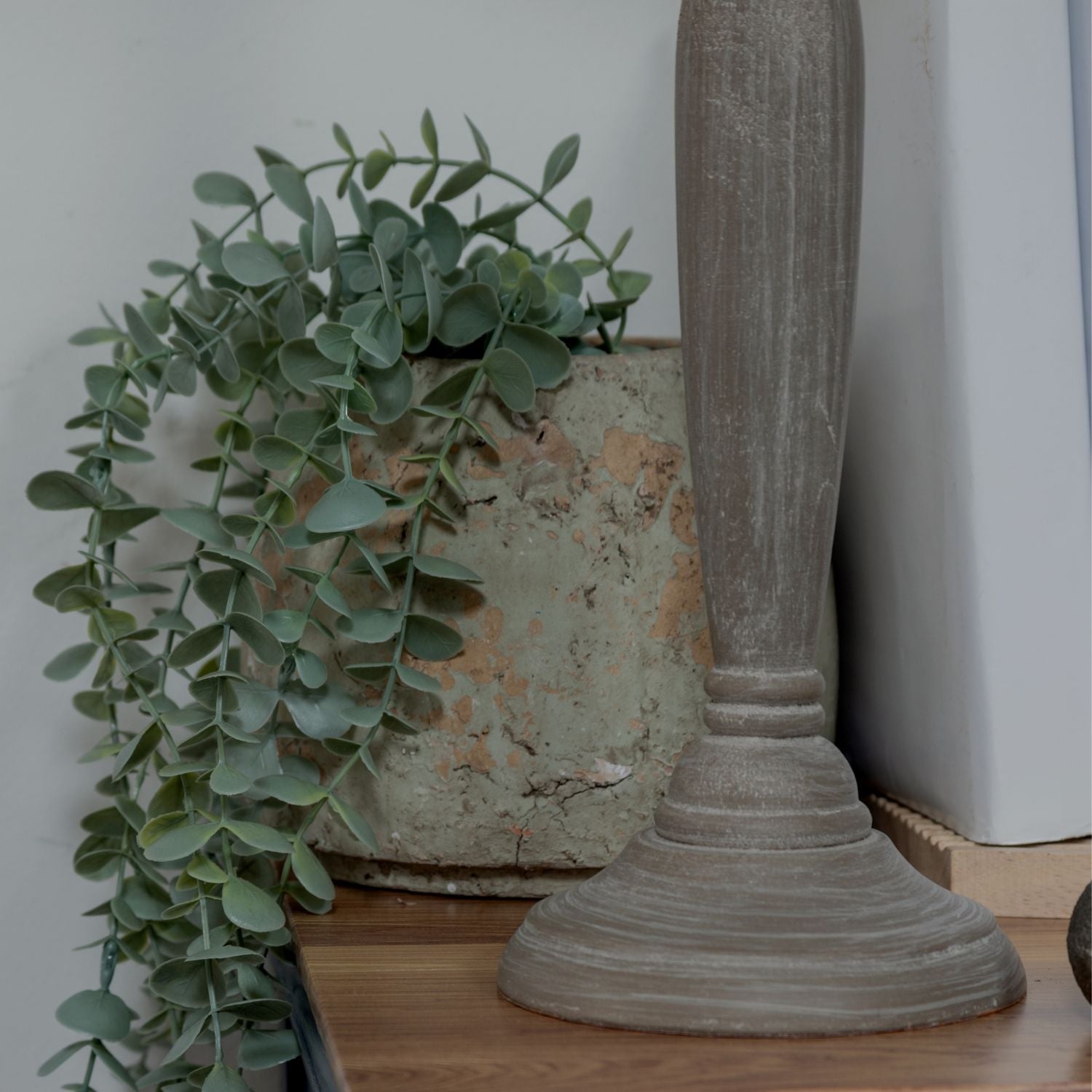 Grey Wash Wooden Candlestick Table Lamp