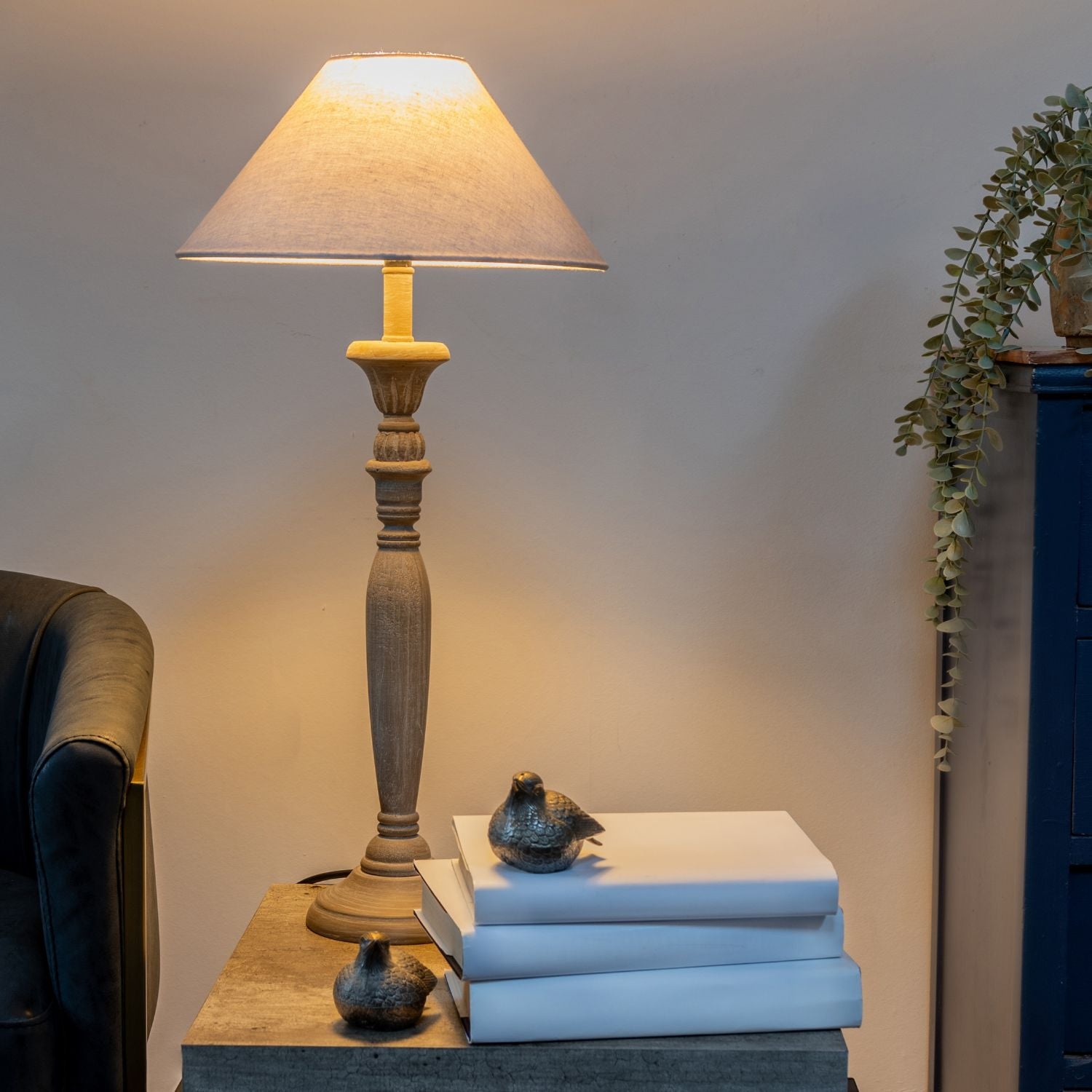 Grey Wash Wooden Candlestick Table Lamp