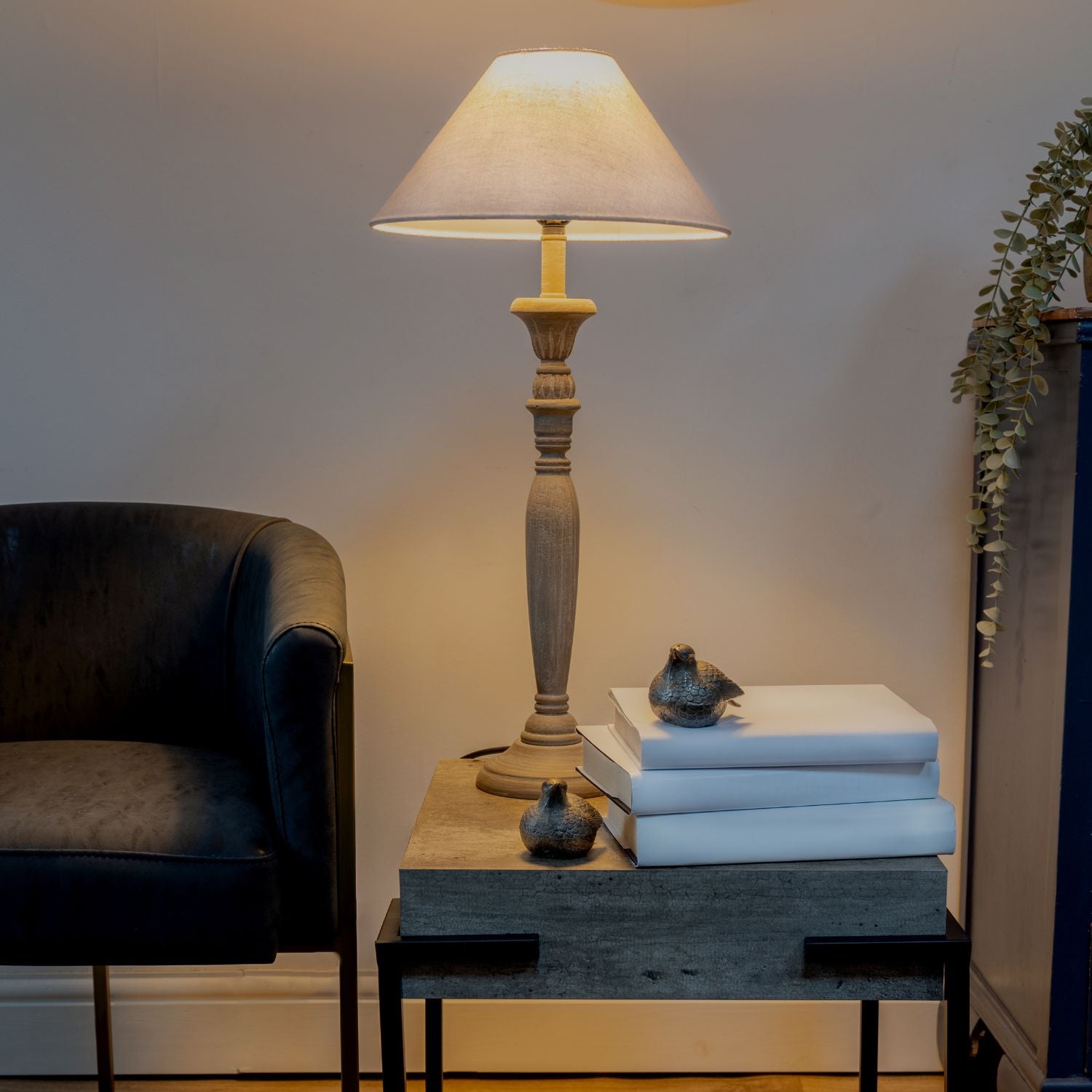 Grey Wash Wooden Candlestick Table Lamp