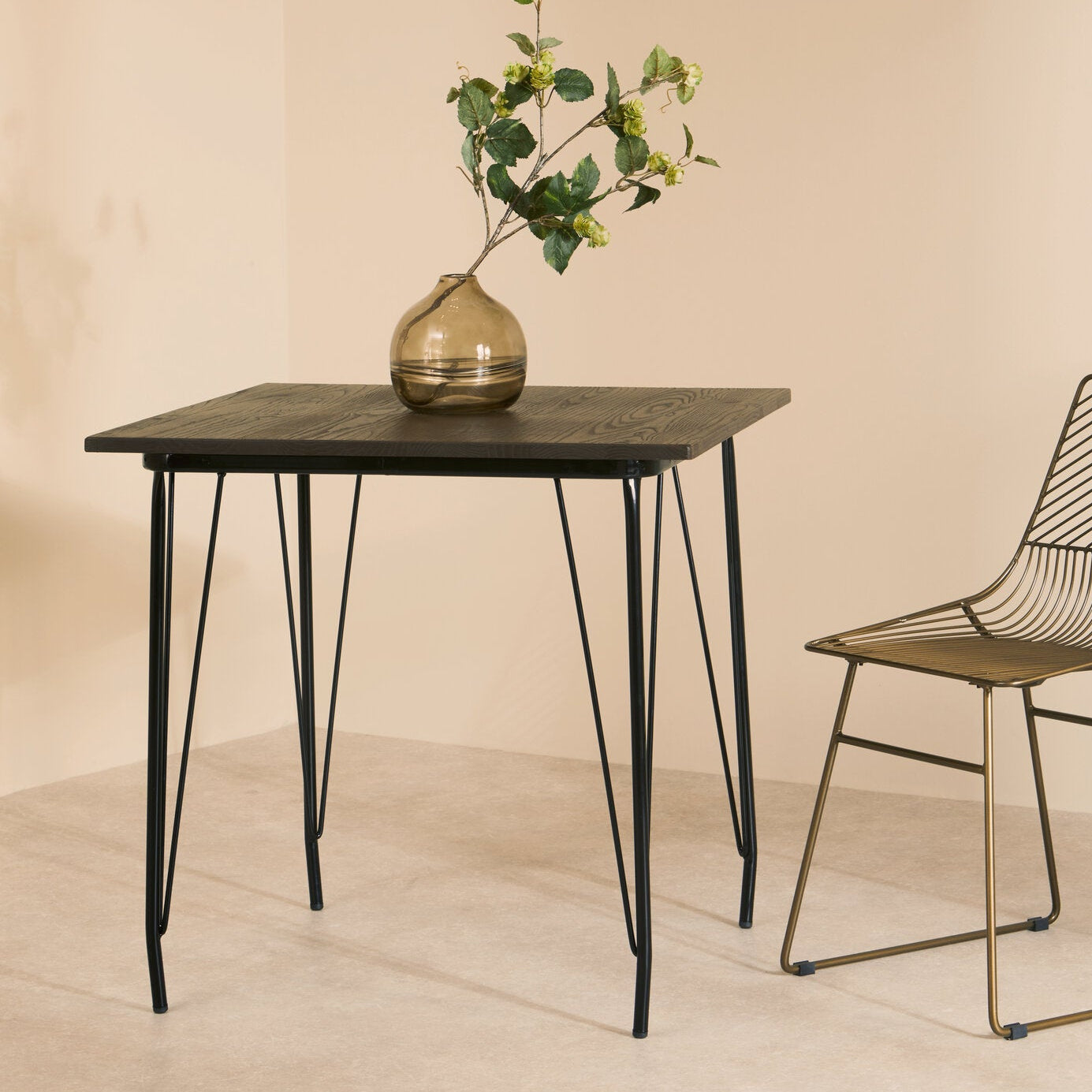 Hairpin Black Metal and Elm Wood Small Dining Table - The Orchard Home and Gifts