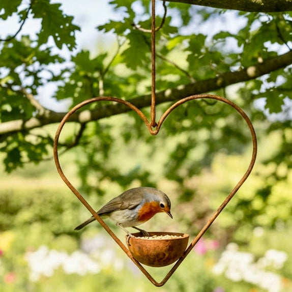 Hanging Heart Steel Birdfeeder Made in the UK